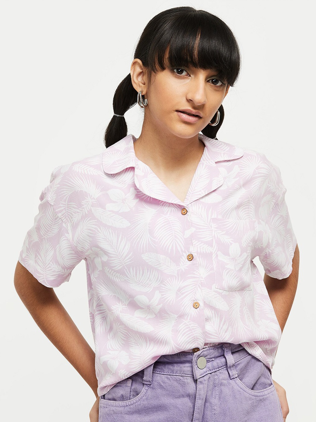 

max Girls Lavender Floral Printed Casual Shirt