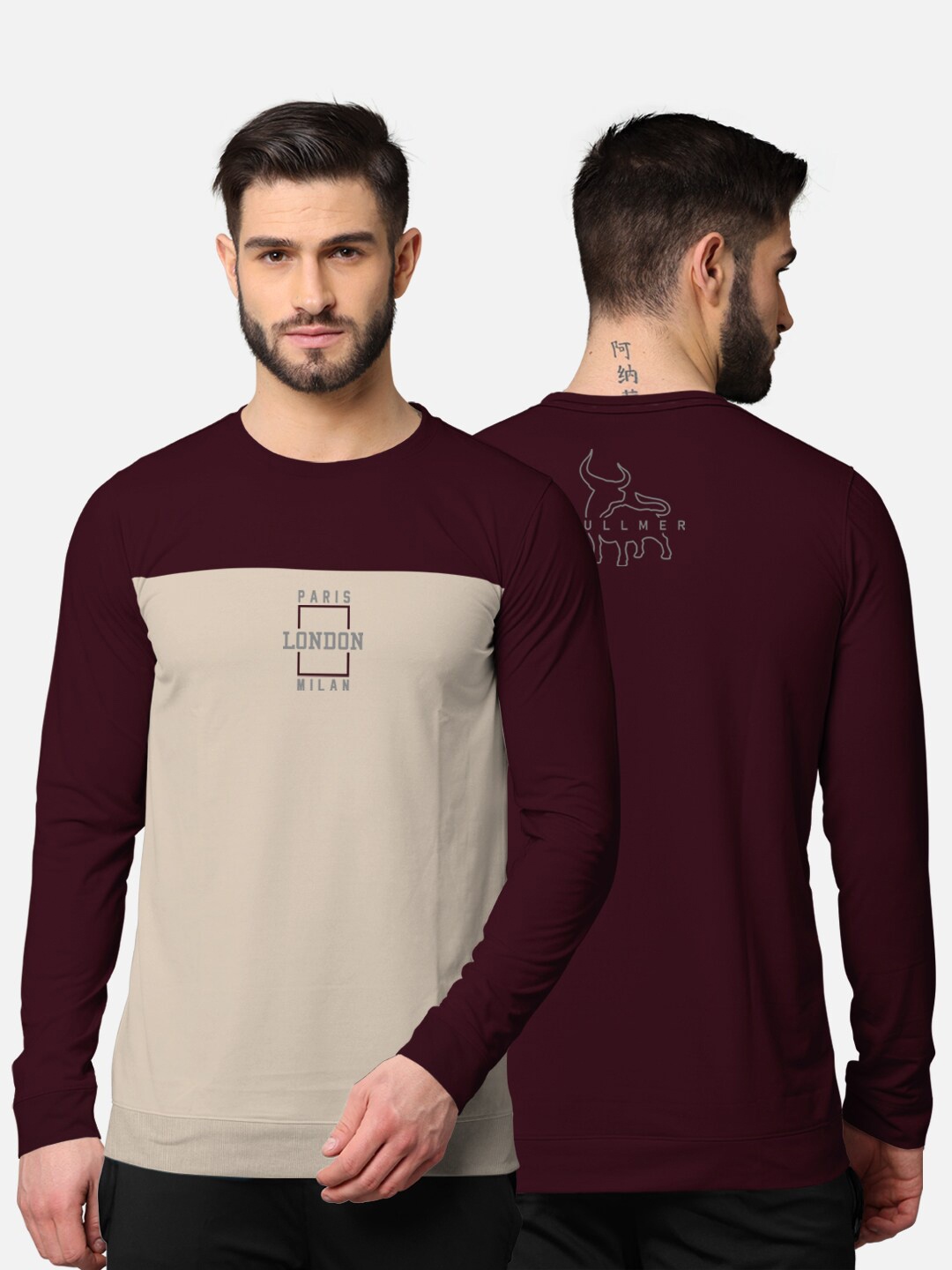 

BULLMER Men Burgundy Colourblocked Cotton T-shirt