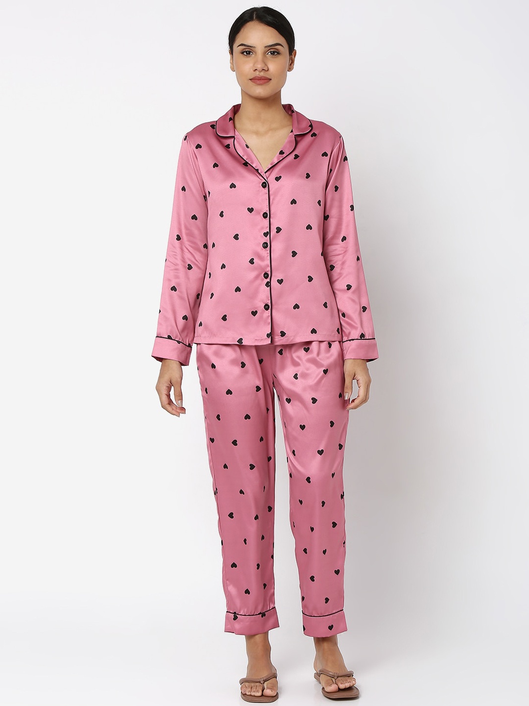 

Smarty Pants Women Pink & Black Printed Night suit