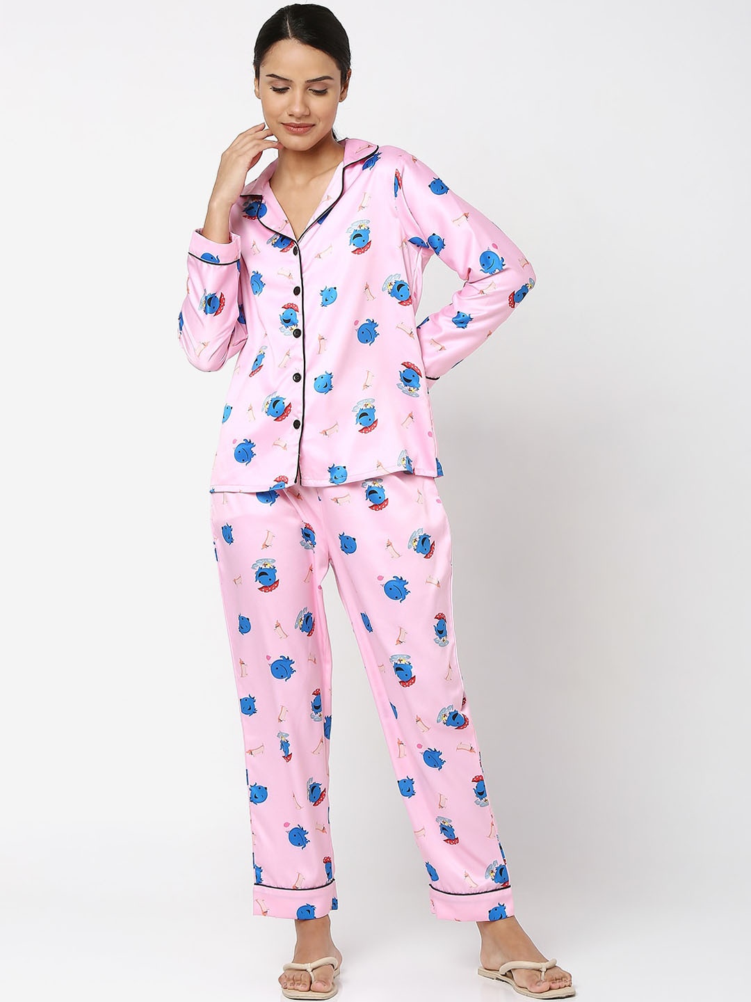 

Smarty Pants Women Pink & Blue Printed Night suit