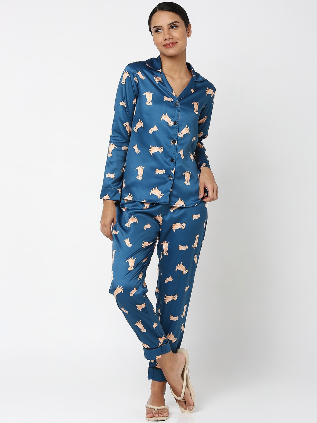 

Smarty Pants Women Teal & Beige Printed Night suit