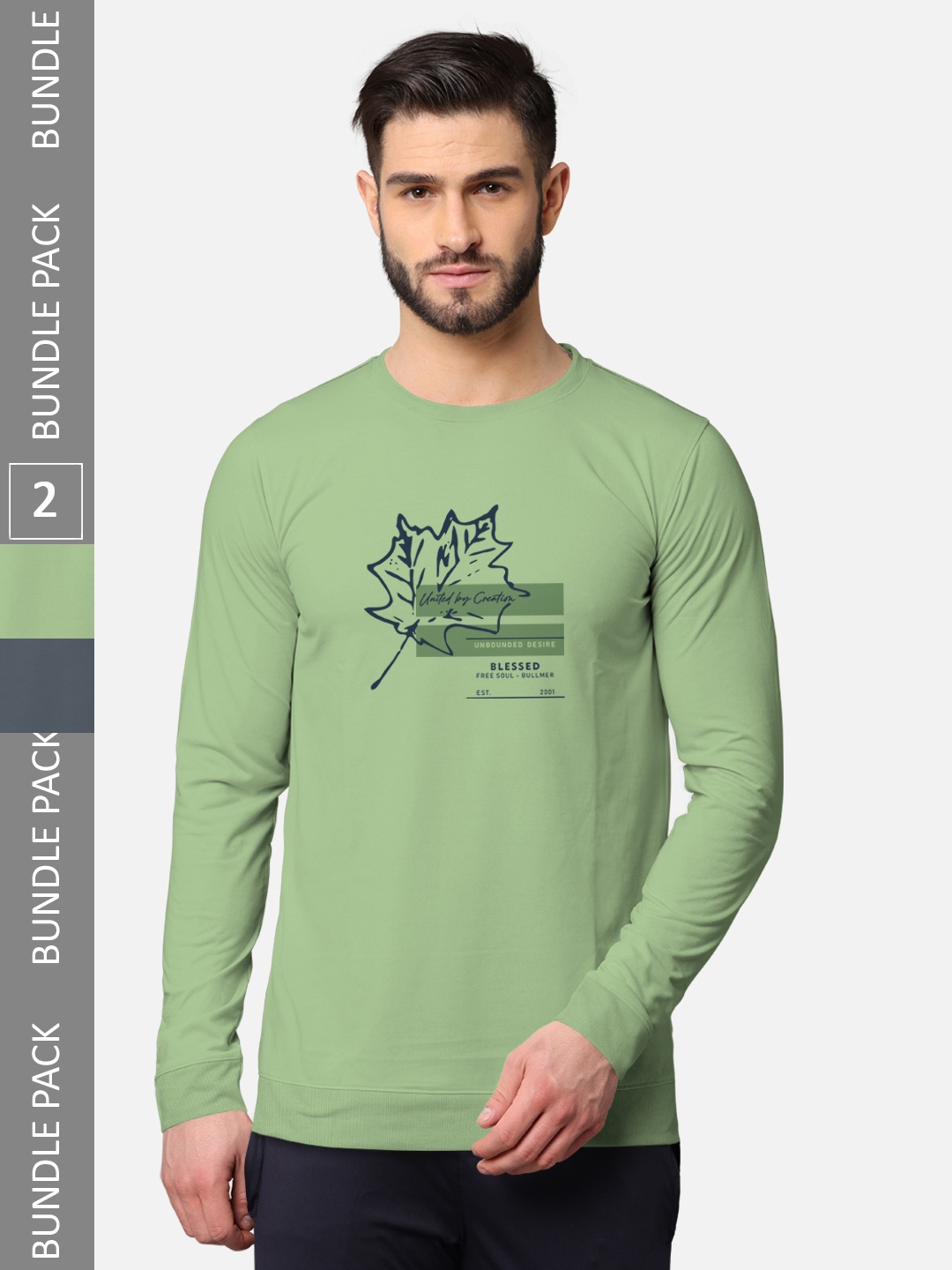 

BULLMER Men Green & Black Pack of 2 Printed Cotton T-shirt