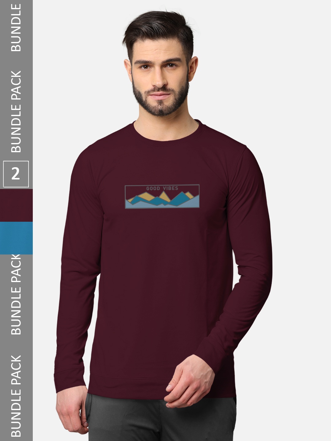 

BULLMER Men Pack Of 2 Burgundy & Blue Printed Cotton Sweatshirt