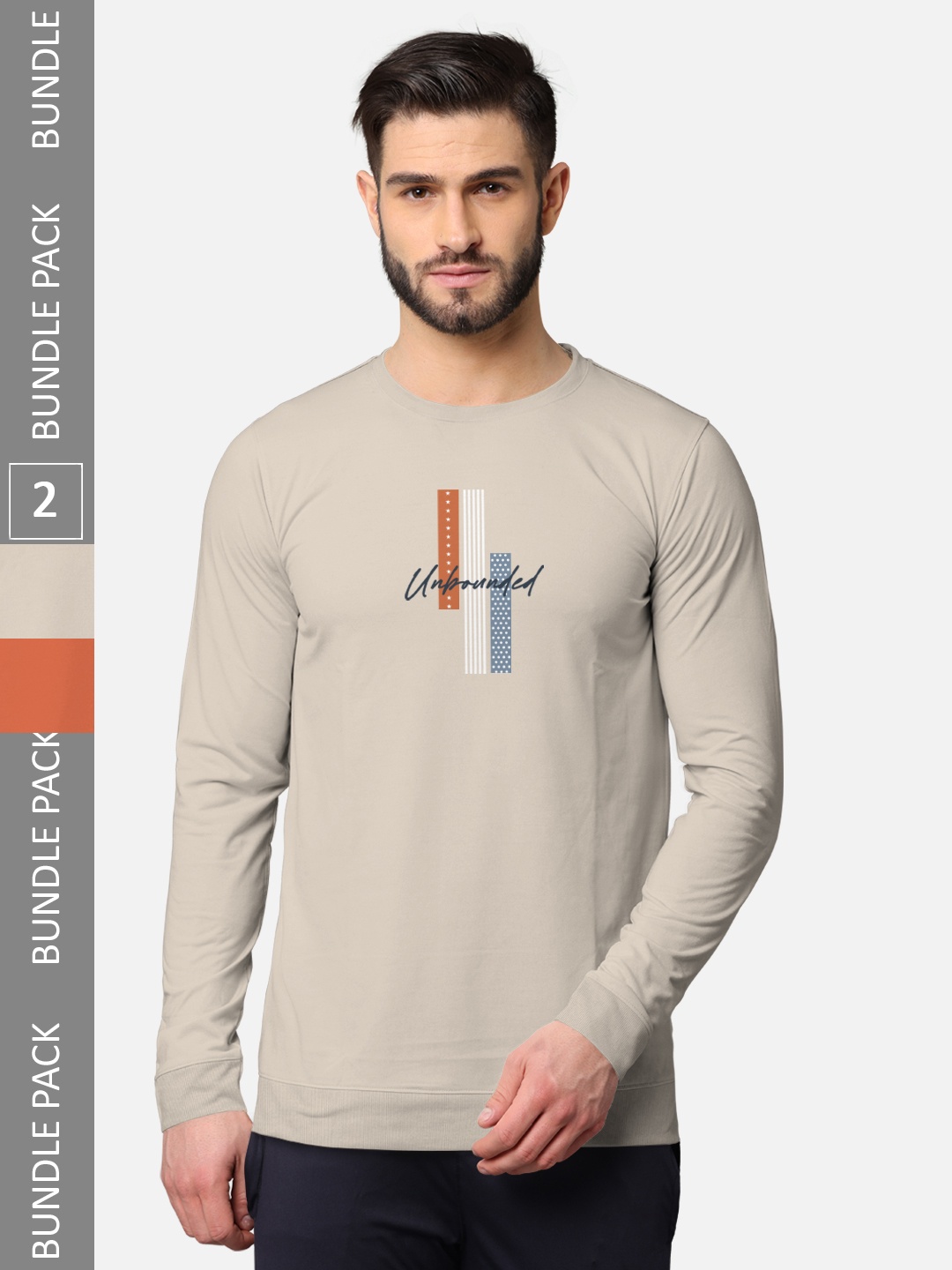 

BULLMER Men Pack Of 2 Beige & Rust Printed Cotton Sweatshirt