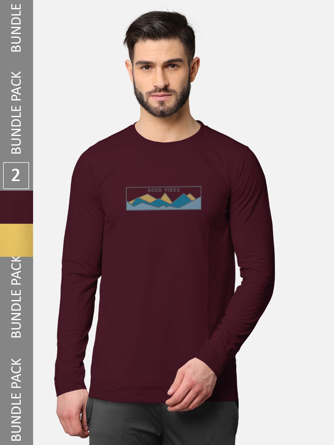 

BULLMER Men Pack Of 2 Burgundy & Charcoal Printed Cotton Sweatshirt