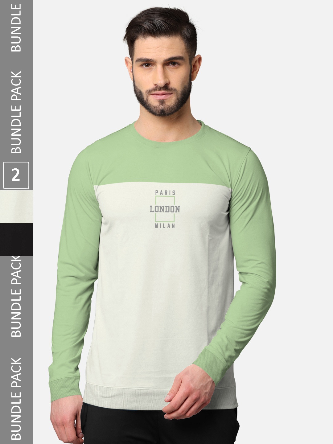 

BULLMER Men Pack Of 2 Black & Green Typography Printed Cotton T-shirt