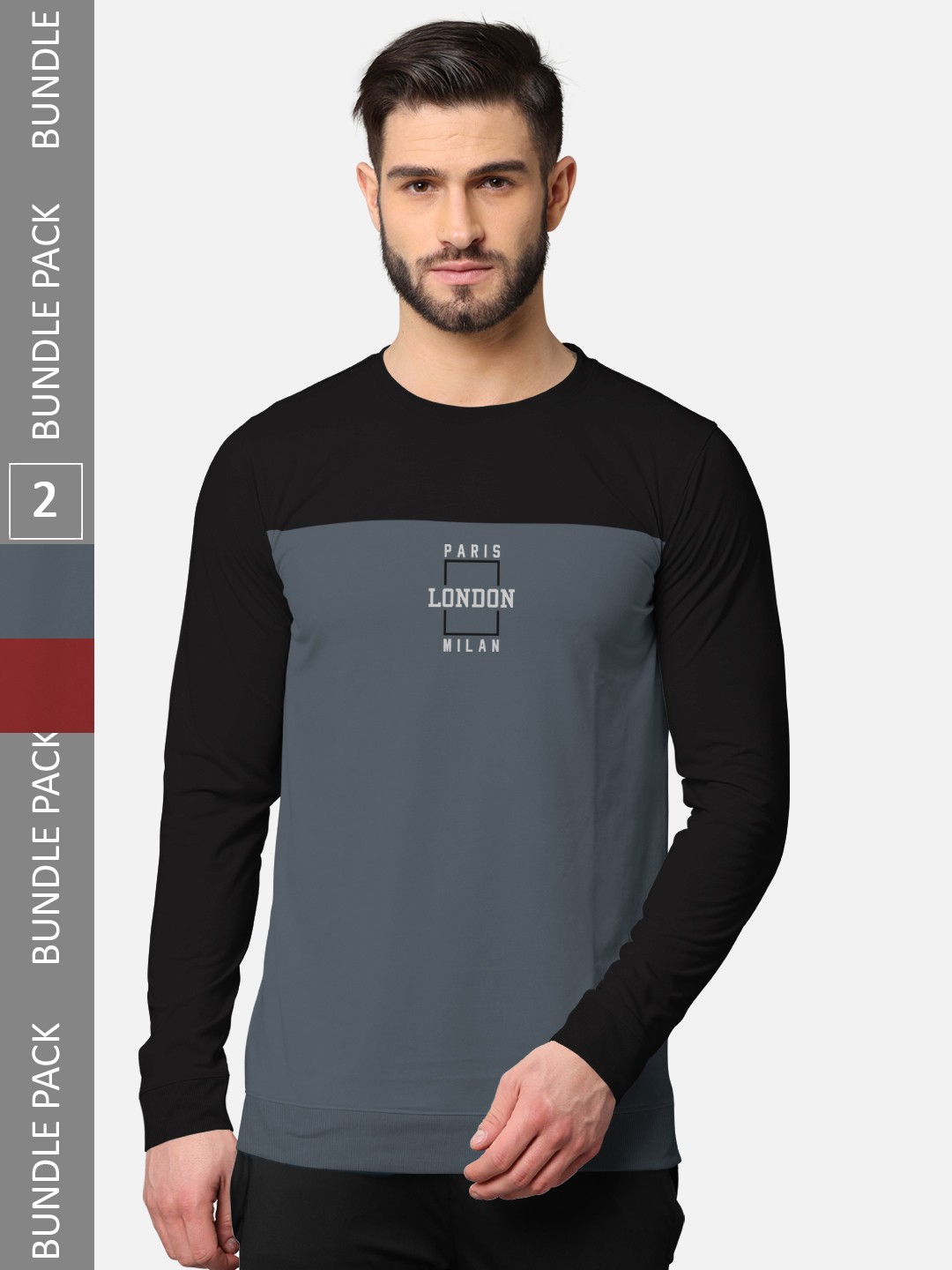 

BULLMER Men Pack Of 2 Rust & Black Typography Printed Cotton T-shirt