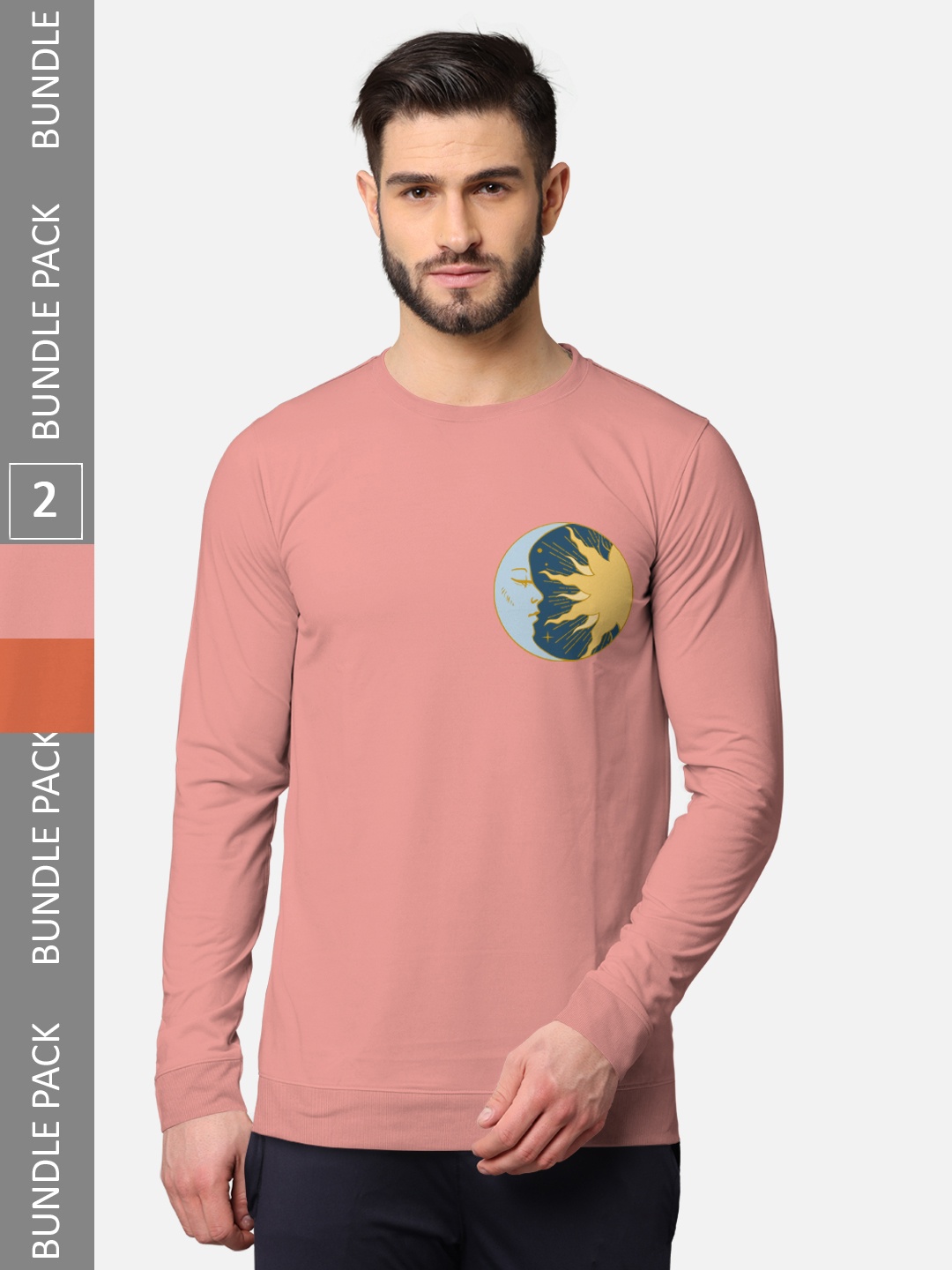 

BULLMER Men Pack Of 2 Pink & Navy Blue Typography Printed Cotton T-shirt