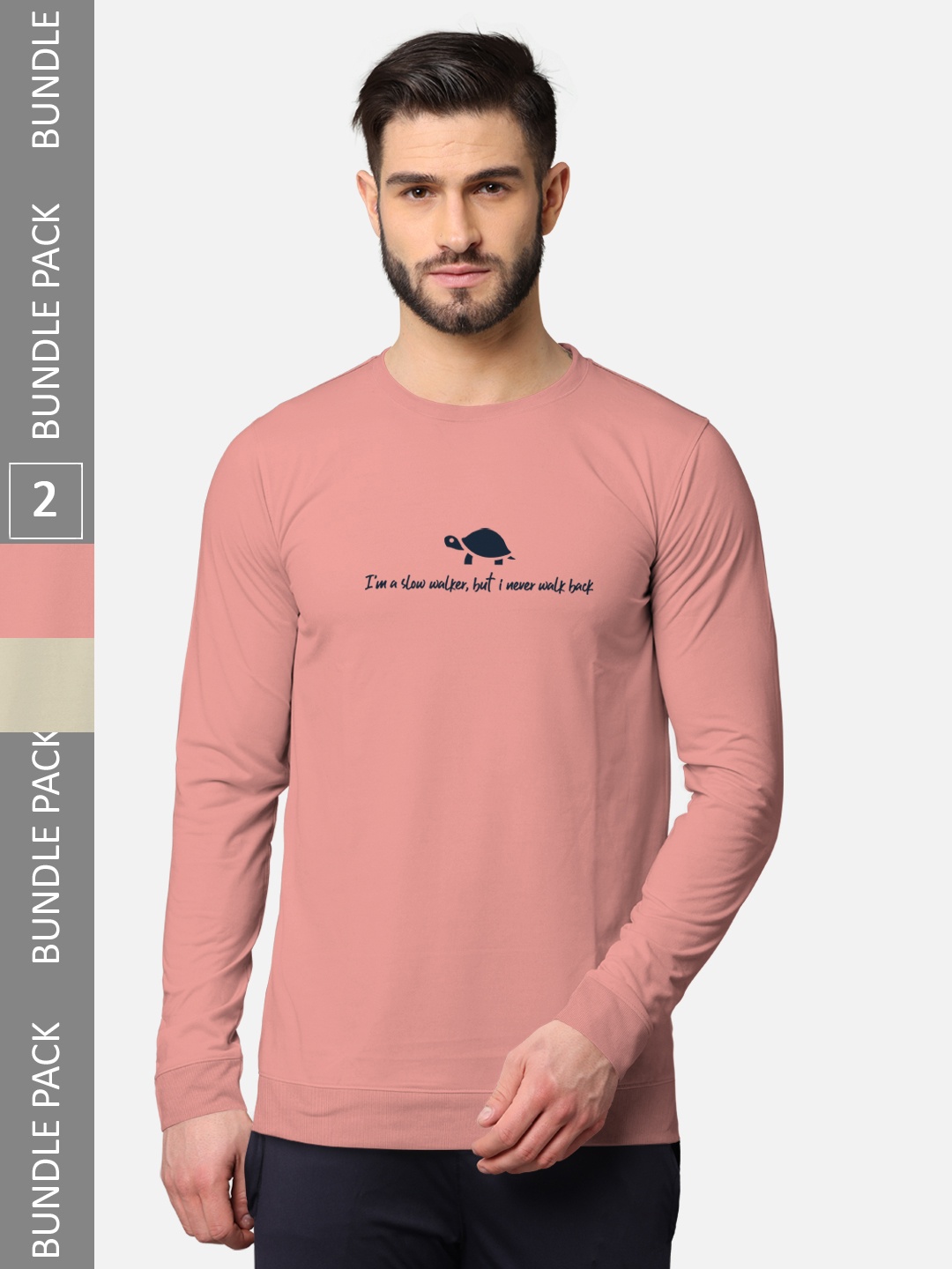 

BULLMER Men Pack Of 2 Pink & Navy Blue Typography Printed Cotton T-shirt