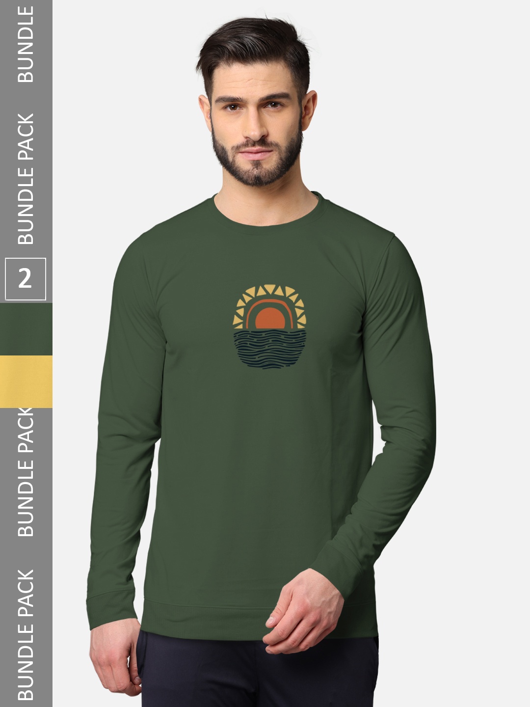 

BULLMER Men Pack Of 2 Olive Green & Charcoal Typography Printed Cotton T-shirt