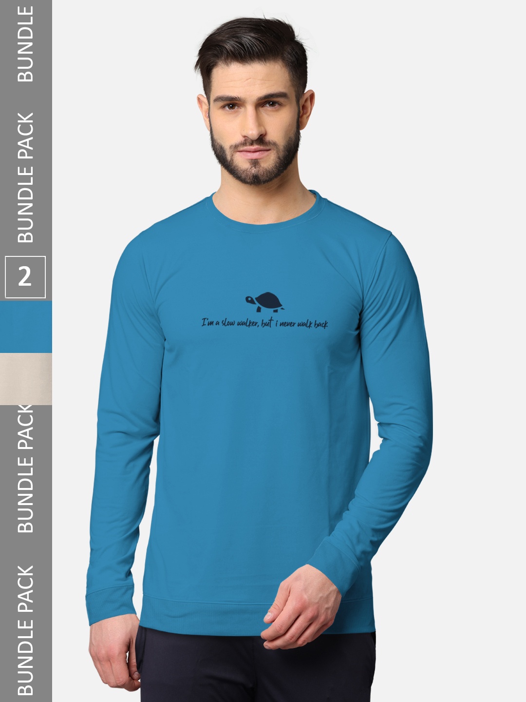 

BULLMER Men Pack Of 2 Blue & Taupe Typography Printed Cotton T-shirt