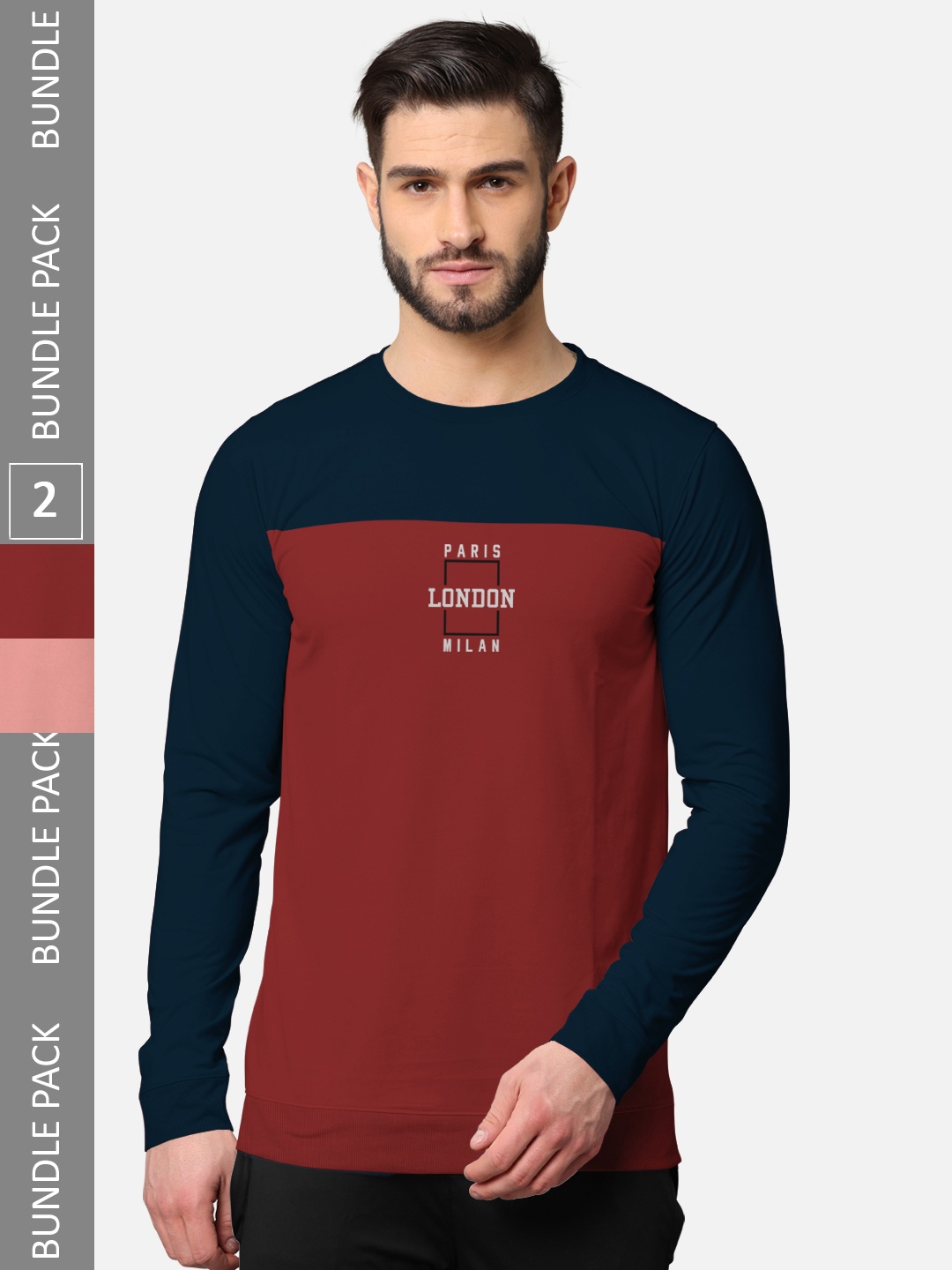 

BULLMER Men Pack Of 2 Pink & Navy Blue Typography Printed Cotton T-shirt