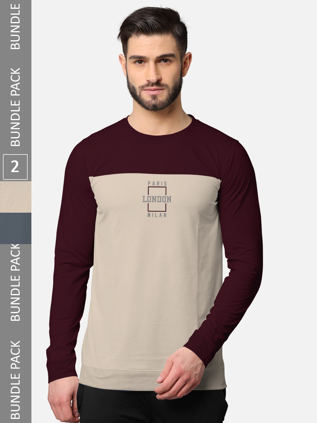 

BULLMER Men Pack Of 2 Burgundy & Grey Typography Printed Cotton T-shirt
