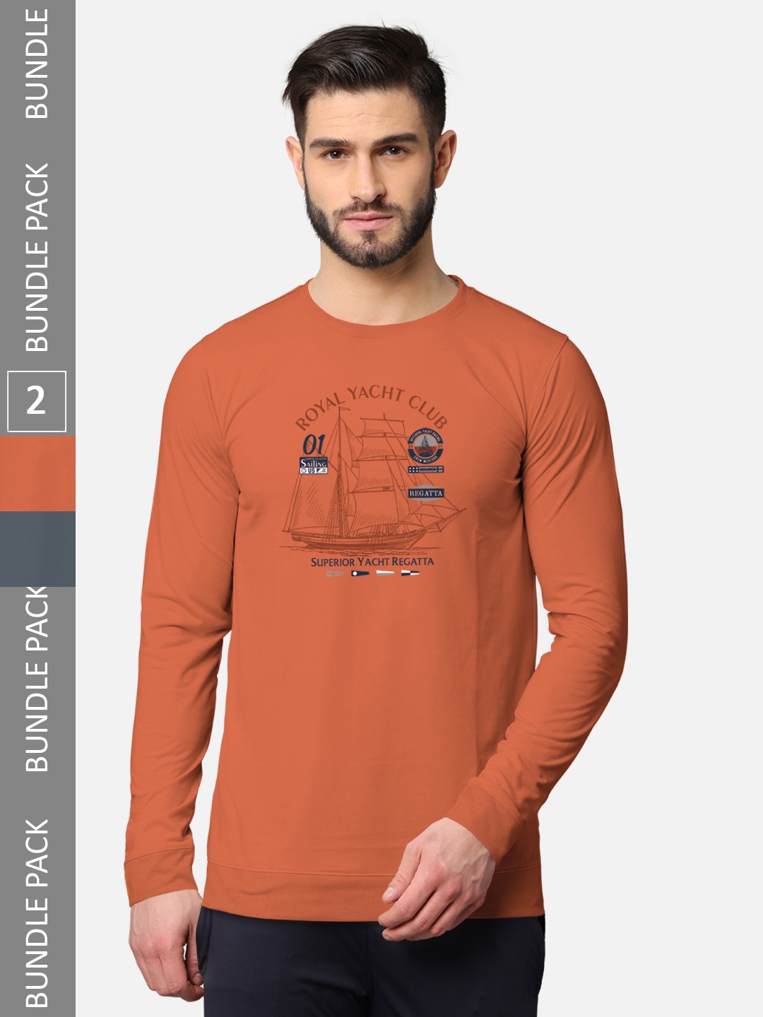 

BULLMER Men Pack Of 2 Rust & Black Typography Printed Cotton T-shirt