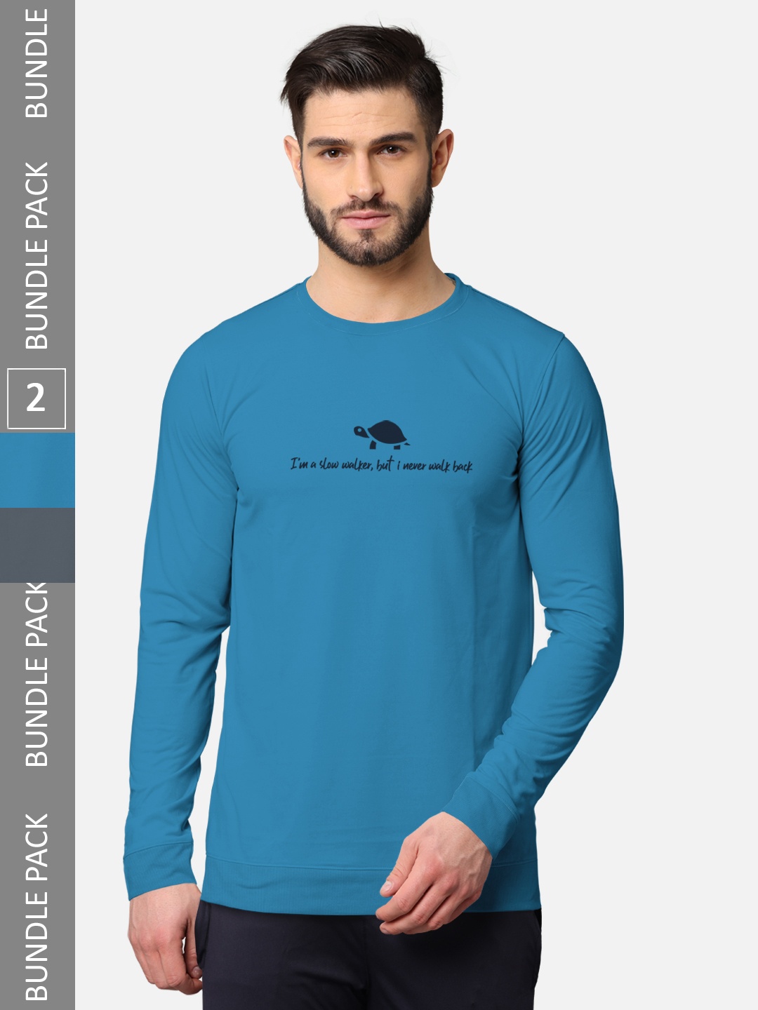 

BULLMER Men Pack Of 2 Blue & Black Typography Printed Cotton T-shirt