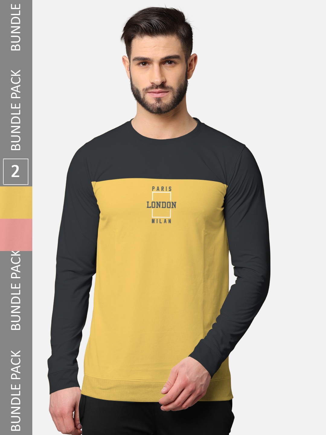 

BULLMER Men Pack Of 2 Grey & Pink Typography Printed Cotton T-shirt