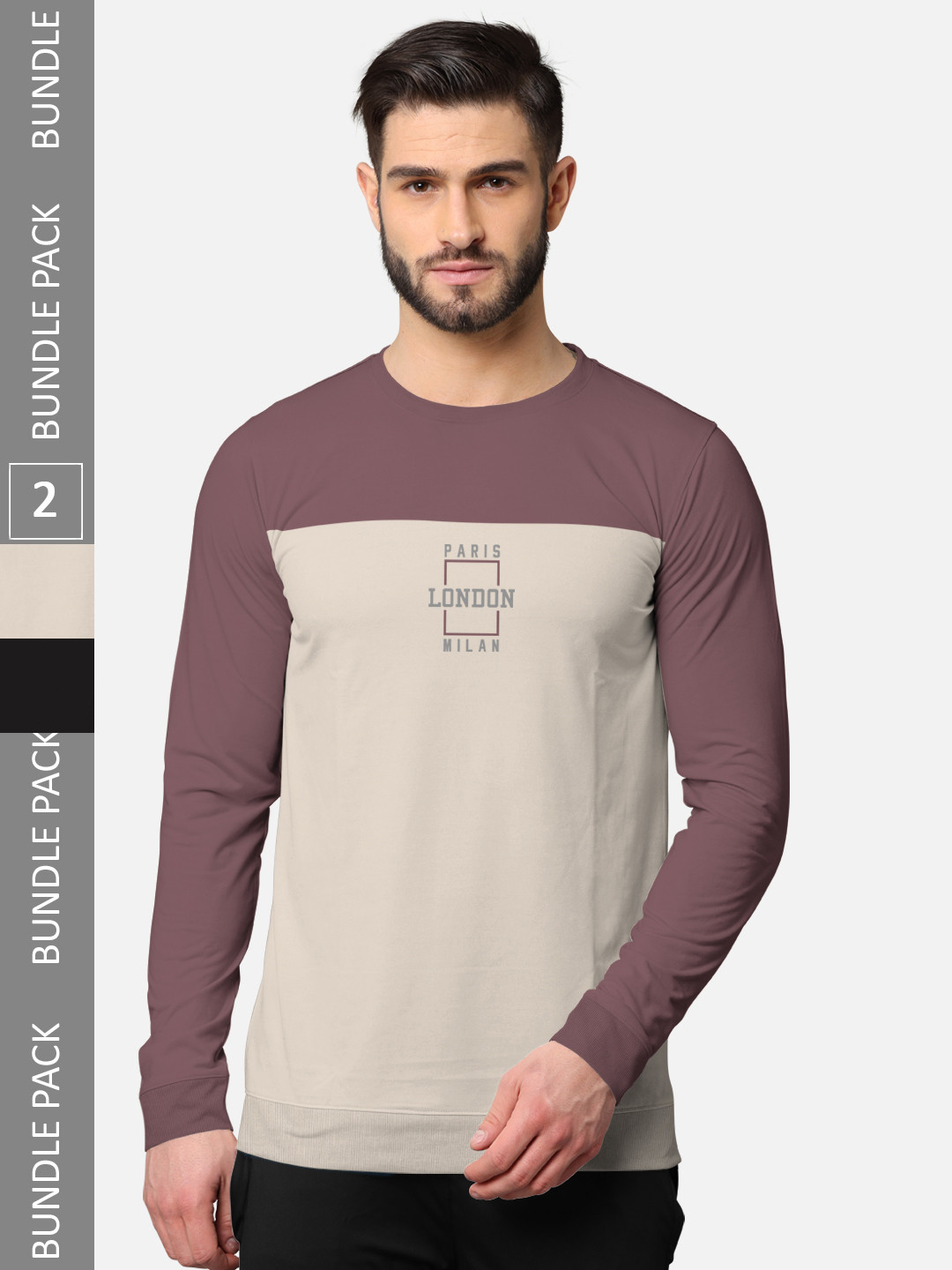 

BULLMER Men Pack Of 2 Black & Taupe Typography Printed Cotton T-shirt