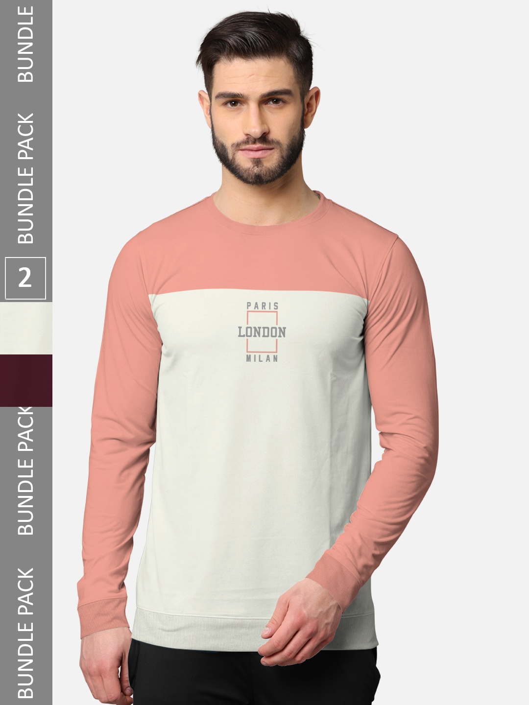 

BULLMER Men Pack Of 2 Burgundy & Pink Typography Printed Cotton T-shirt