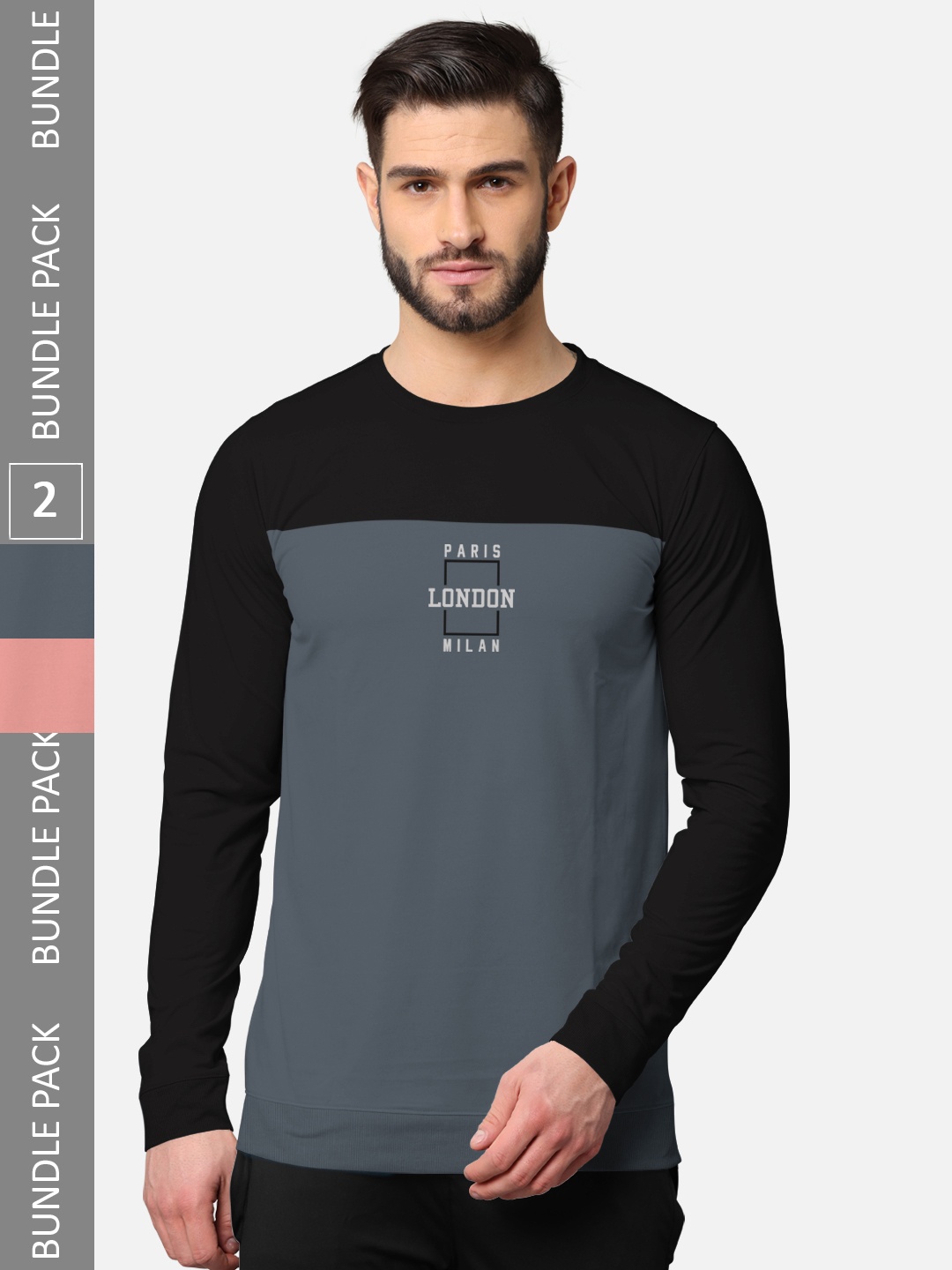 

BULLMER Men Pack Of 2 Pink & Black Typography Printed Cotton T-shirt