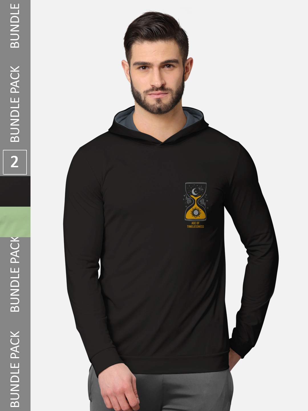 

BULLMER Pack of 2 Men Black Printed Hooded Sweatshirt