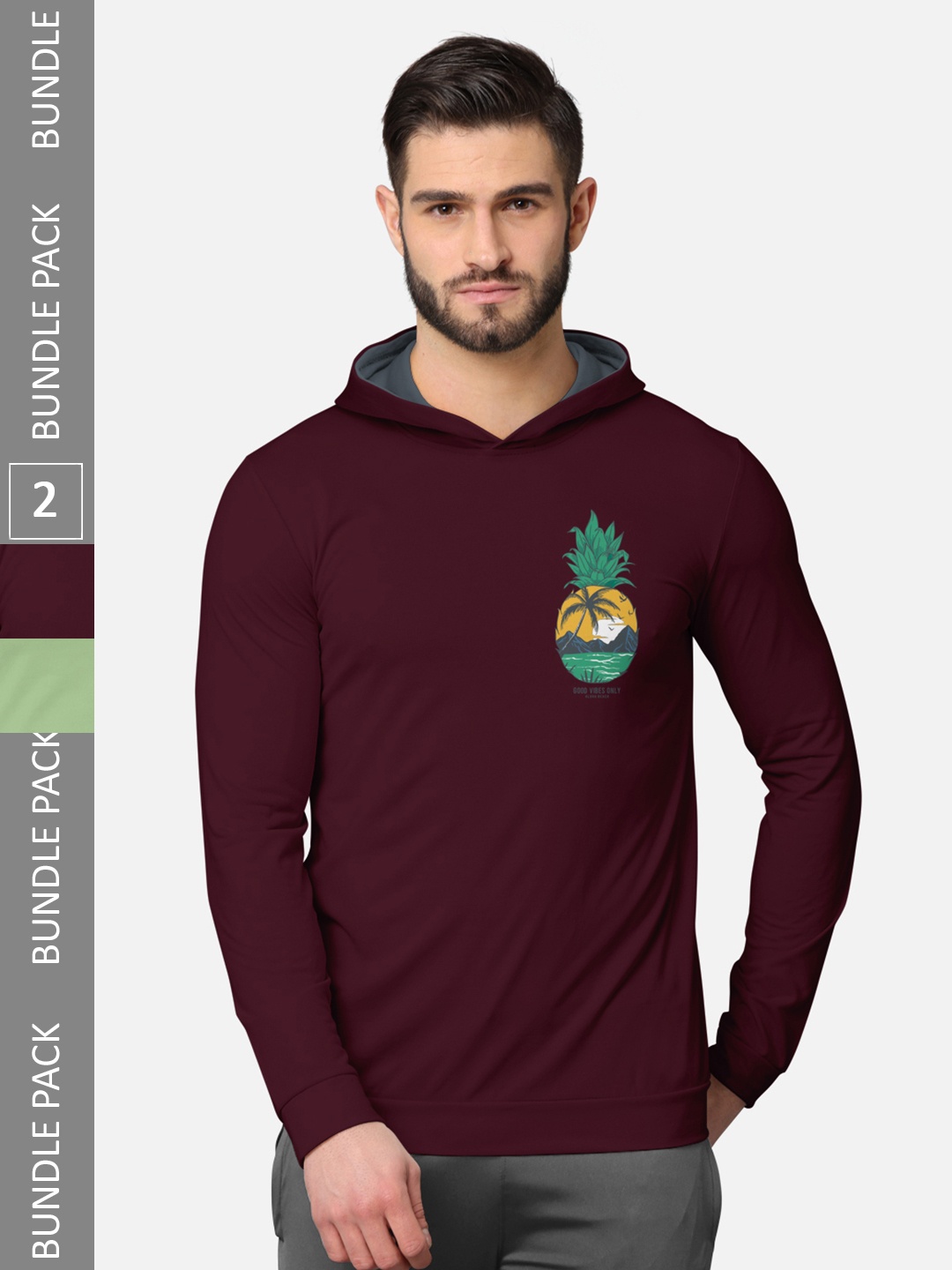 

BULLMER Pack of 2 Men Burgundy Printed Hooded Sweatshirt