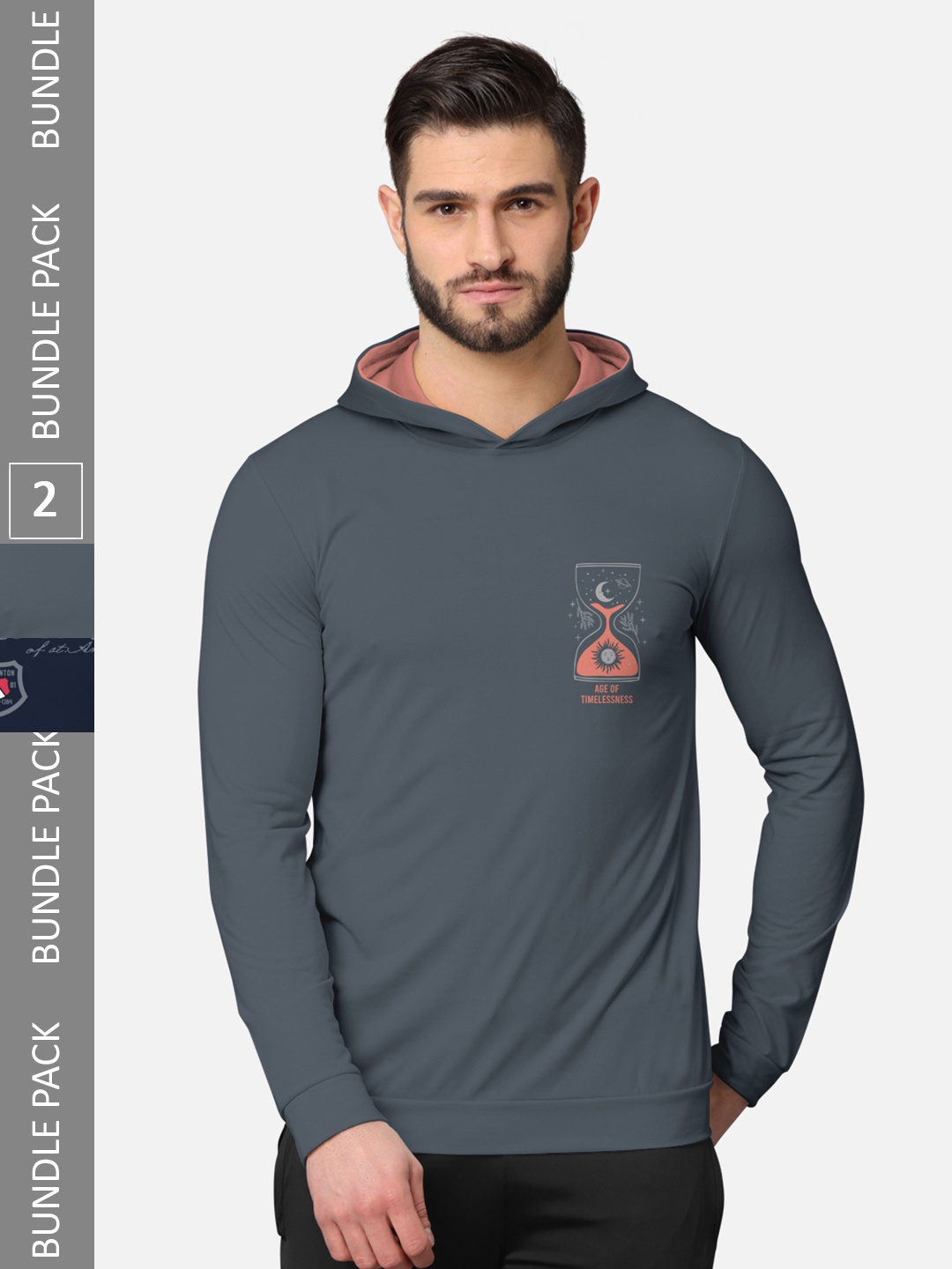 

BULLMER Pack of 2 Men Grey Printed Hooded Sweatshirt