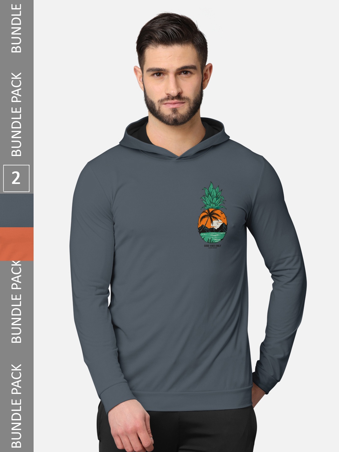 

BULLMER Pack of 2 Men Grey Printed Hooded Sweatshirt