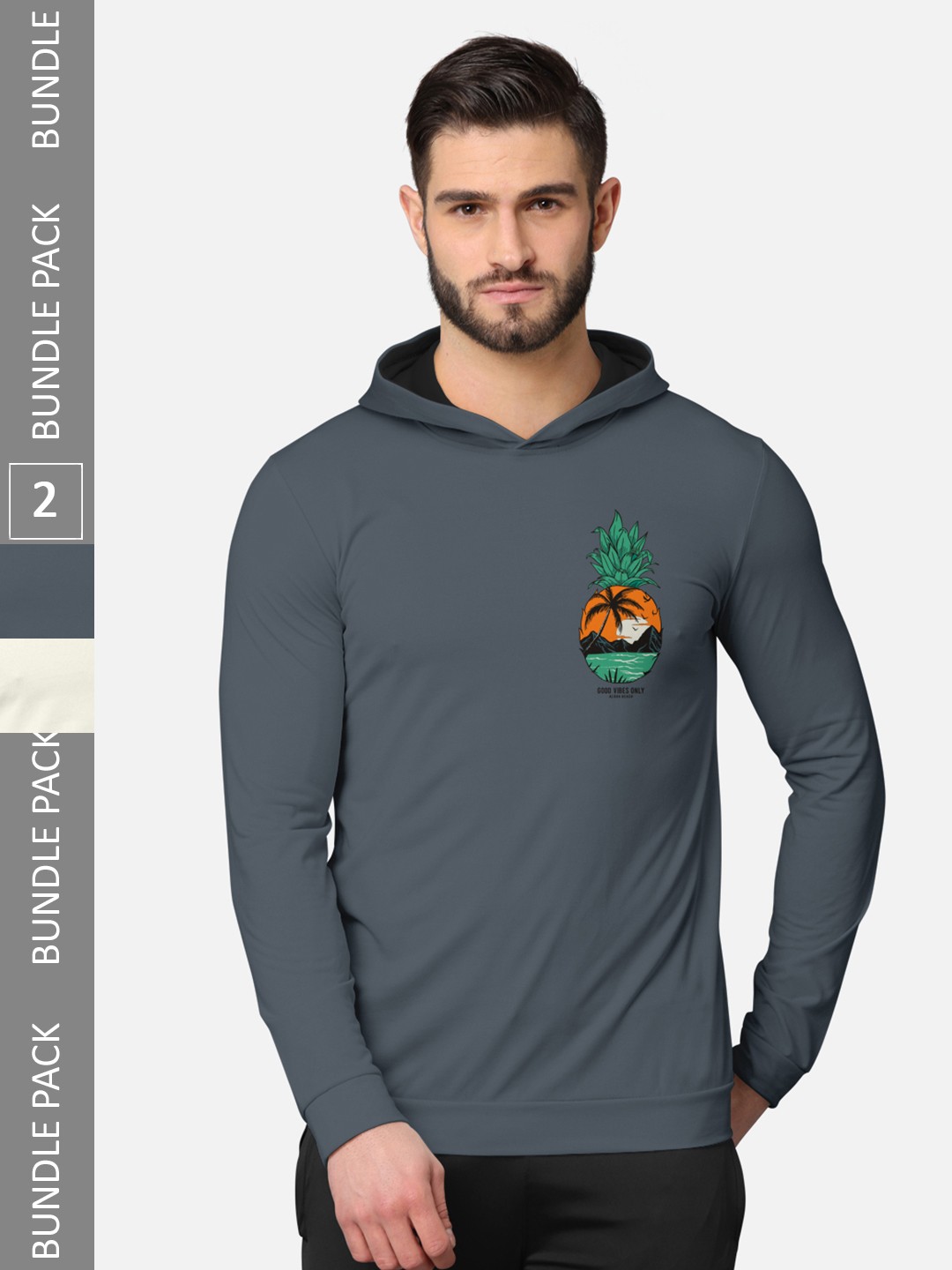 

BULLMER Pack of 2 Men Grey Printed Hooded Sweatshirt