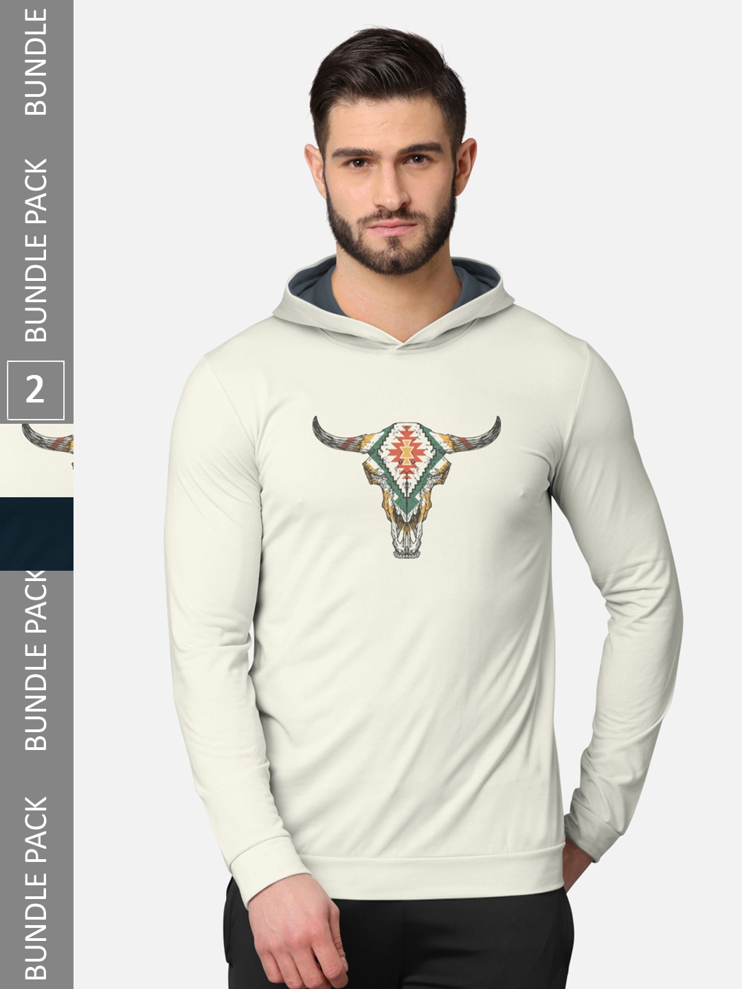 

BULLMER Pack of 2 Men Cream-Coloured Printed Hooded Sweatshirt