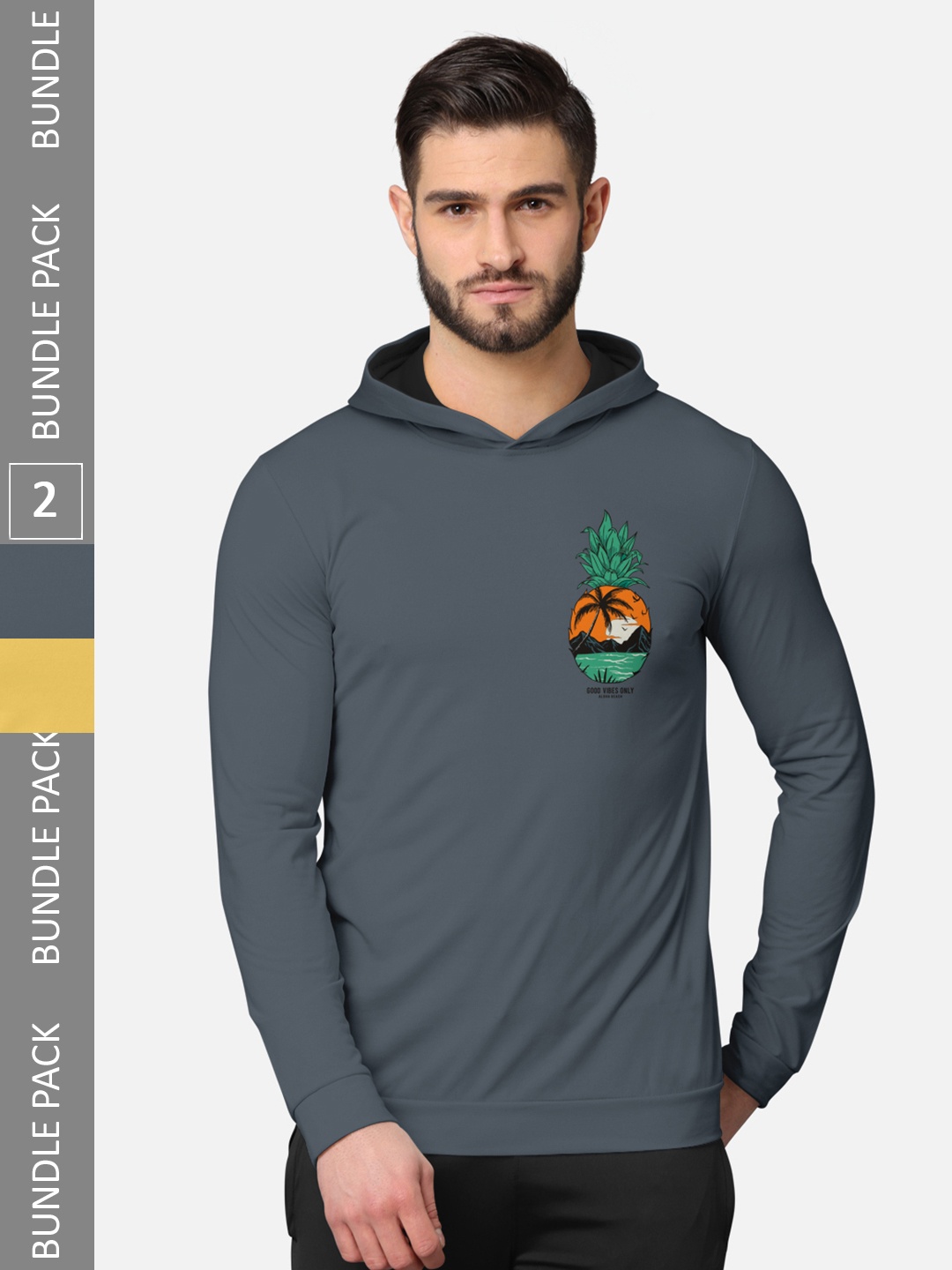 

BULLMER Pack of 2 Men Grey Printed Hooded Sweatshirt