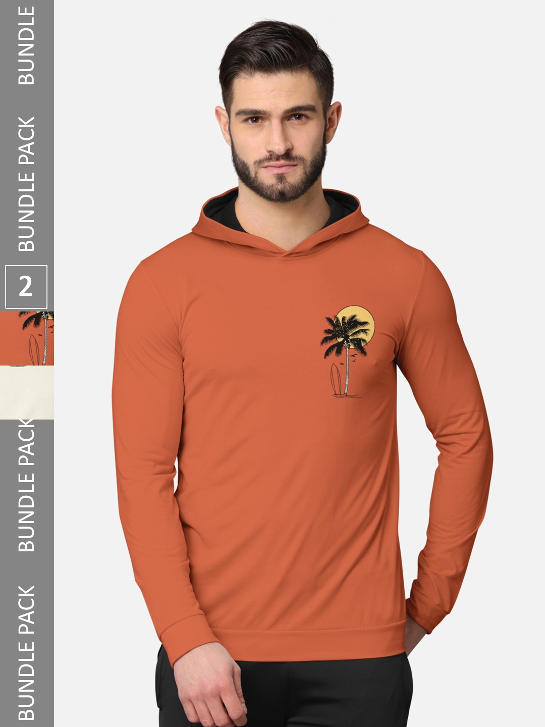 

BULLMER Pack of 2 Men Orange Printed Hooded Sweatshirt