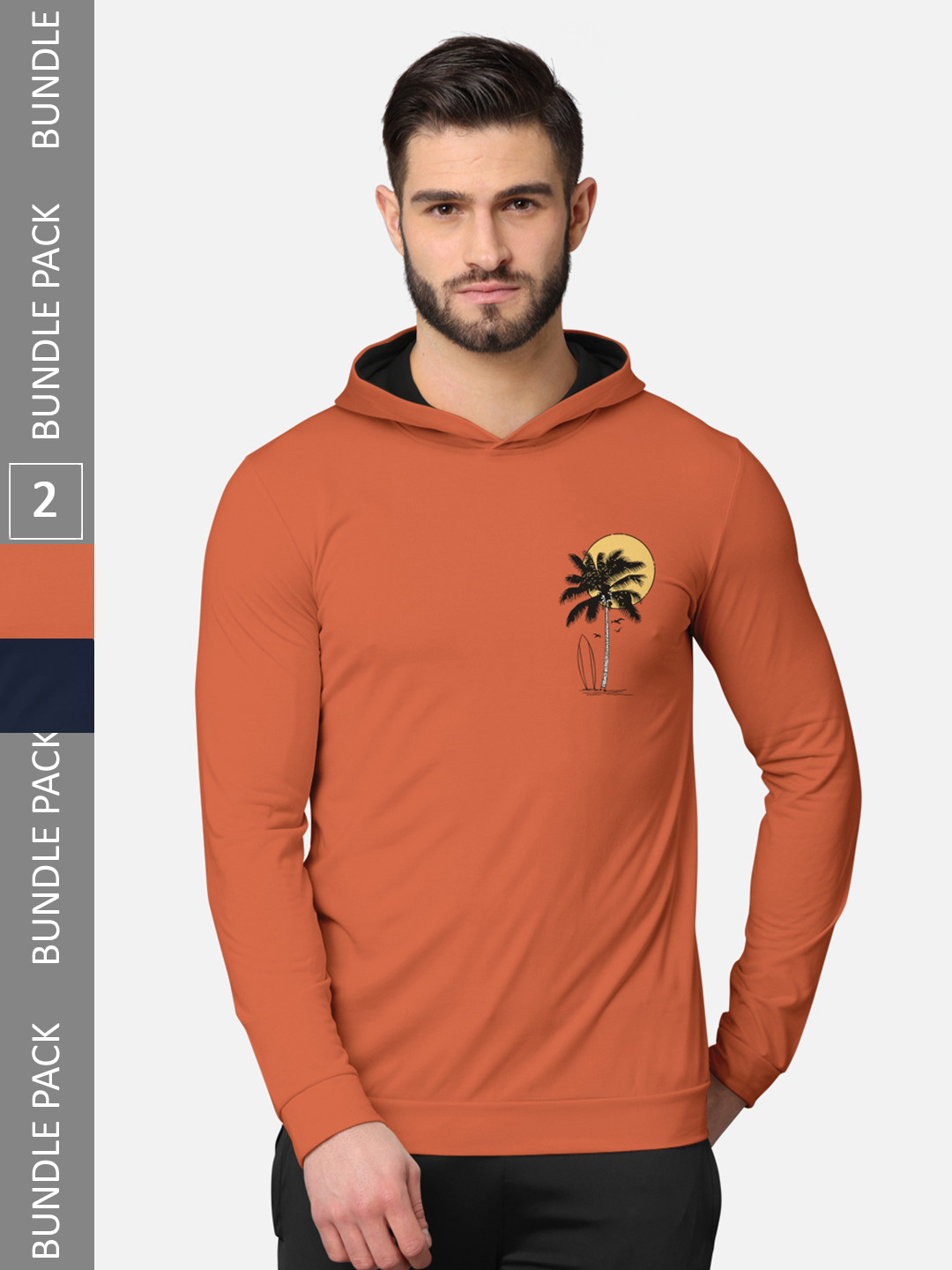 

BULLMER Pack of 2 Men Orange Printed Hooded Sweatshirt