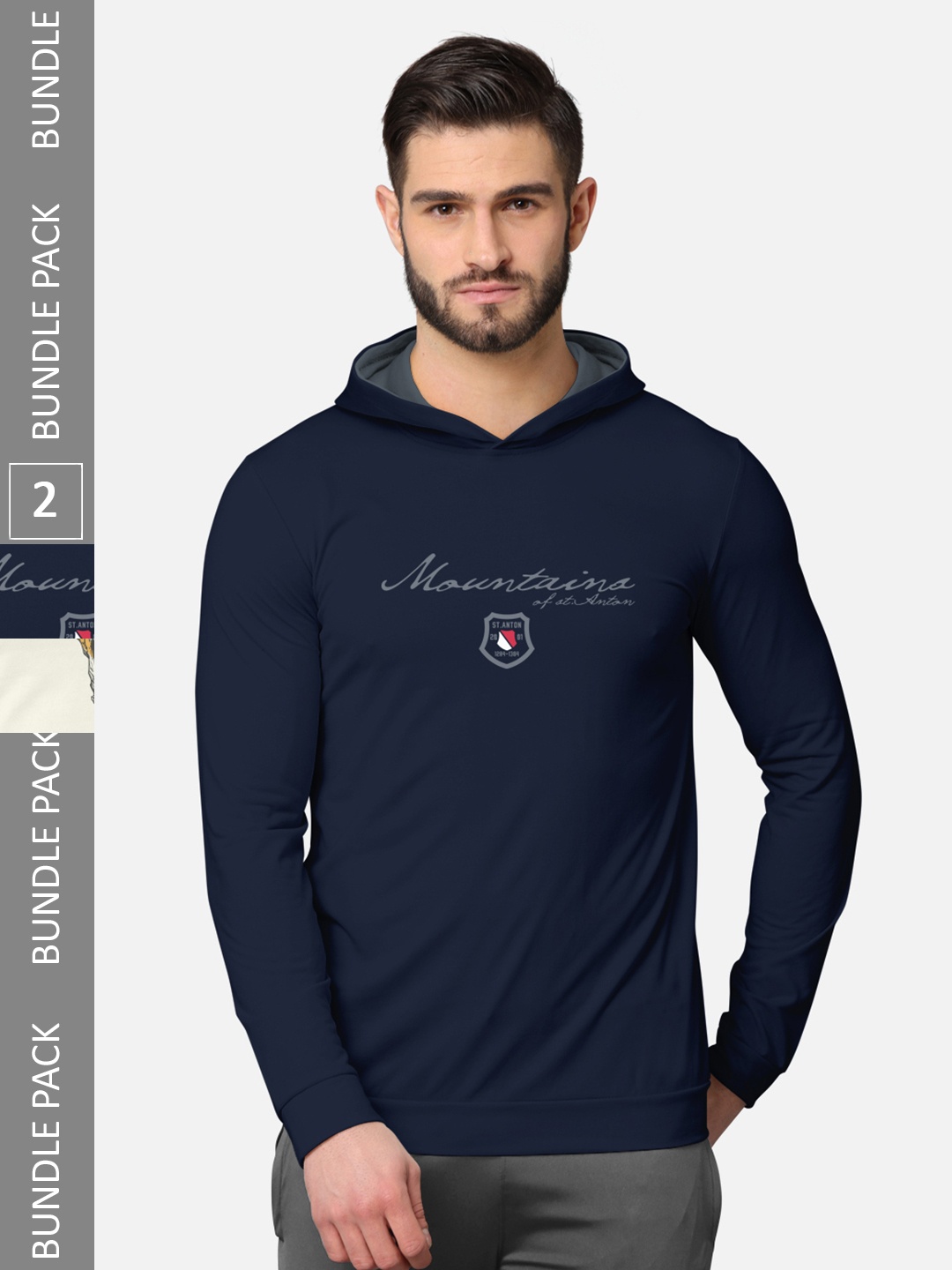 

BULLMER Pack of 2 Men Navy Blue Printed Hooded Sweatshirt