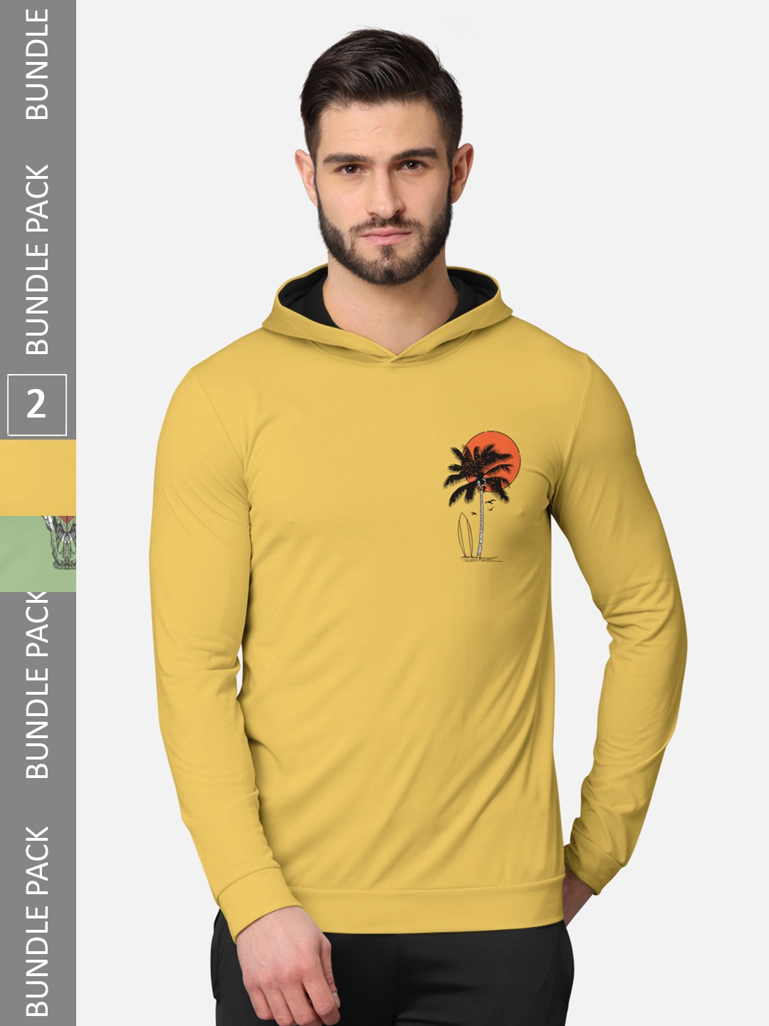 

BULLMER Pack of 2 Men Mustard Printed Hooded Sweatshirt