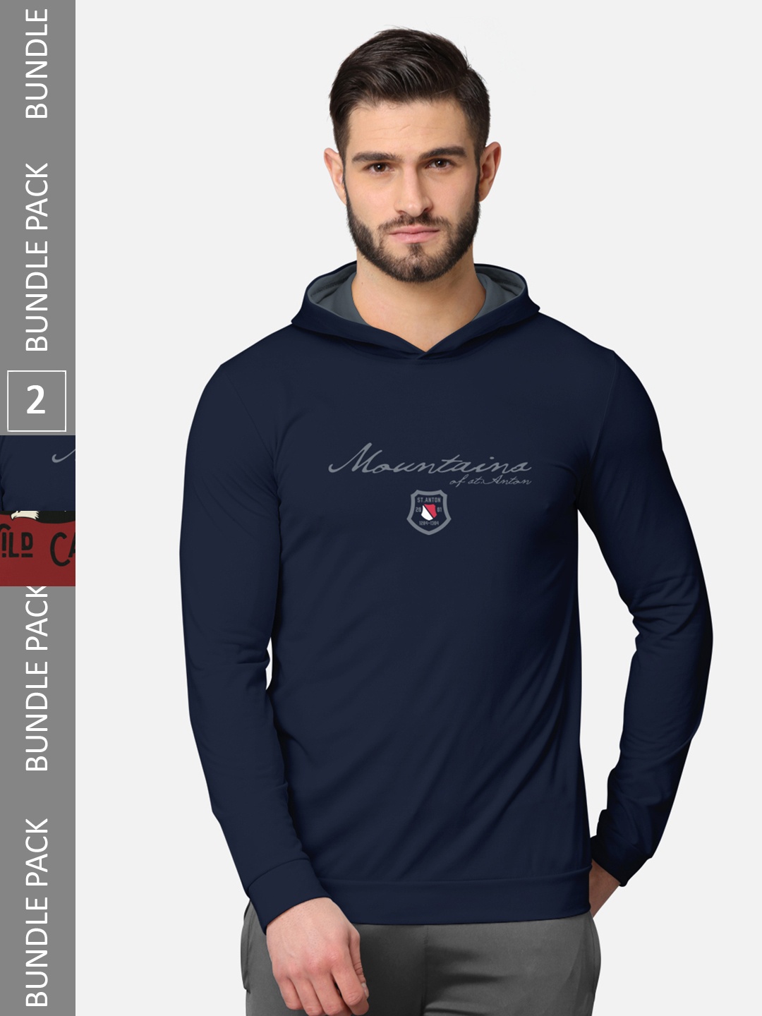 

BULLMER Pack of 2 Men Navy Blue Printed Hooded Sweatshirt