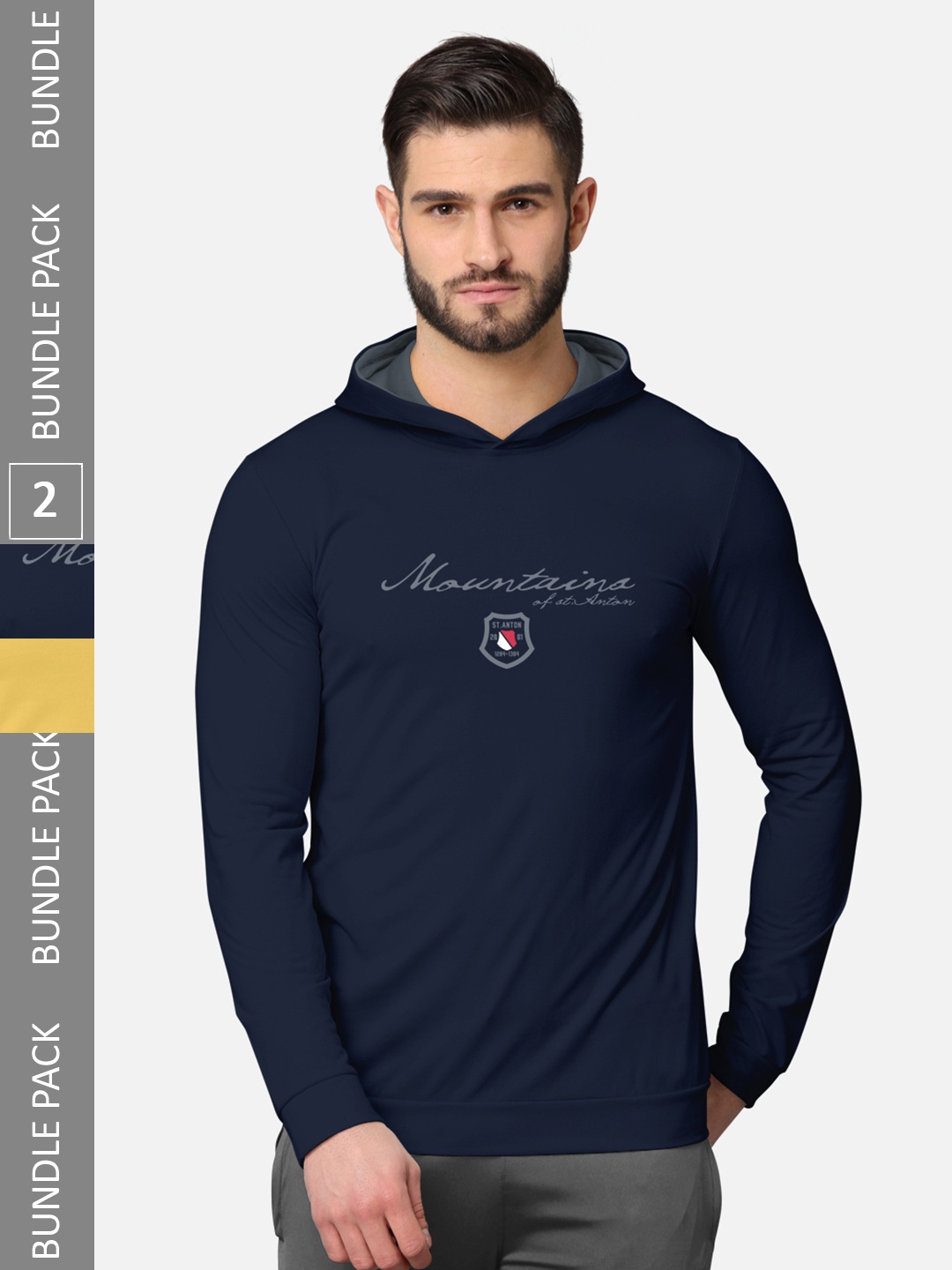 

BULLMER Pack of 2 Men Navy Blue Printed Hooded Sweatshirt