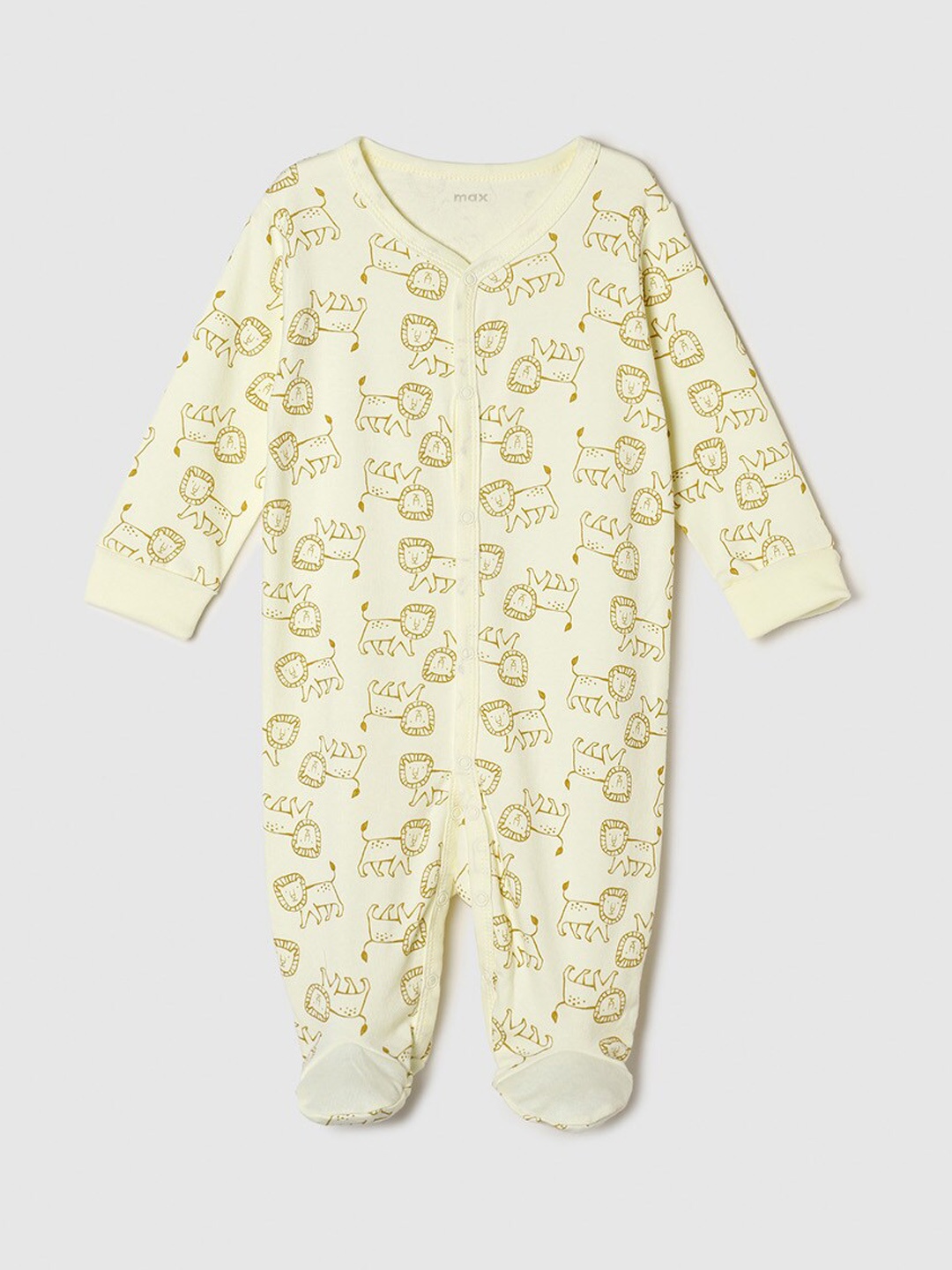 

max Boys White & Brown Printed Pure Cotton Sleepsuit, Multi