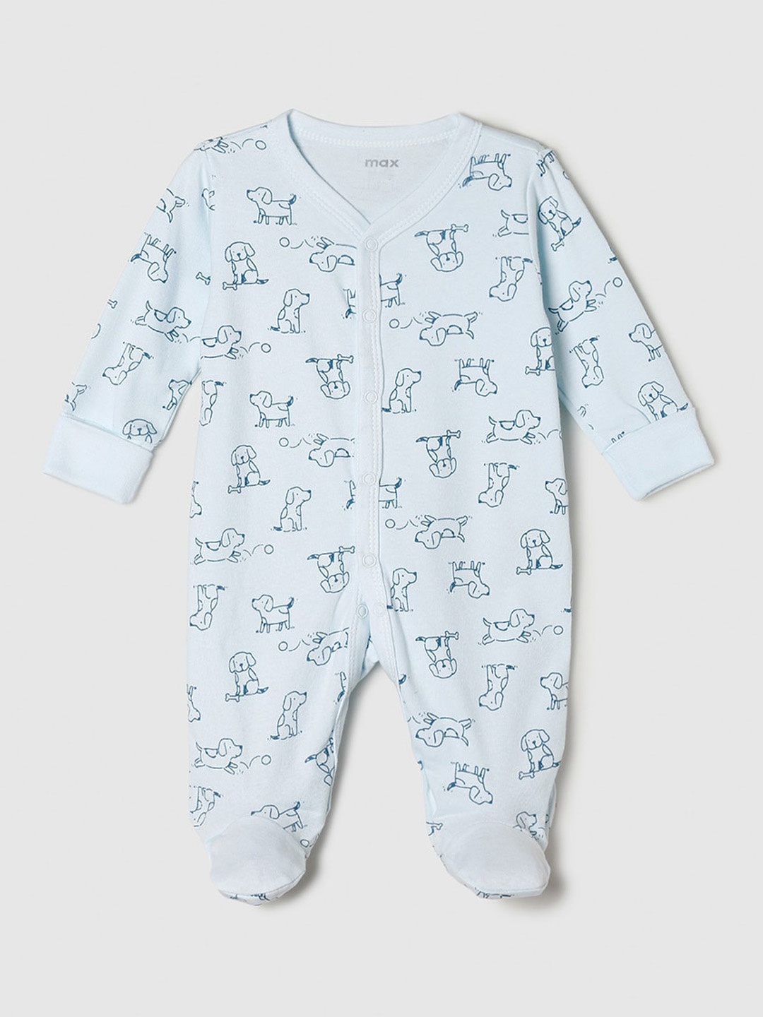

max Infants Boys Blue Printed Pure Cotton Sleep suit