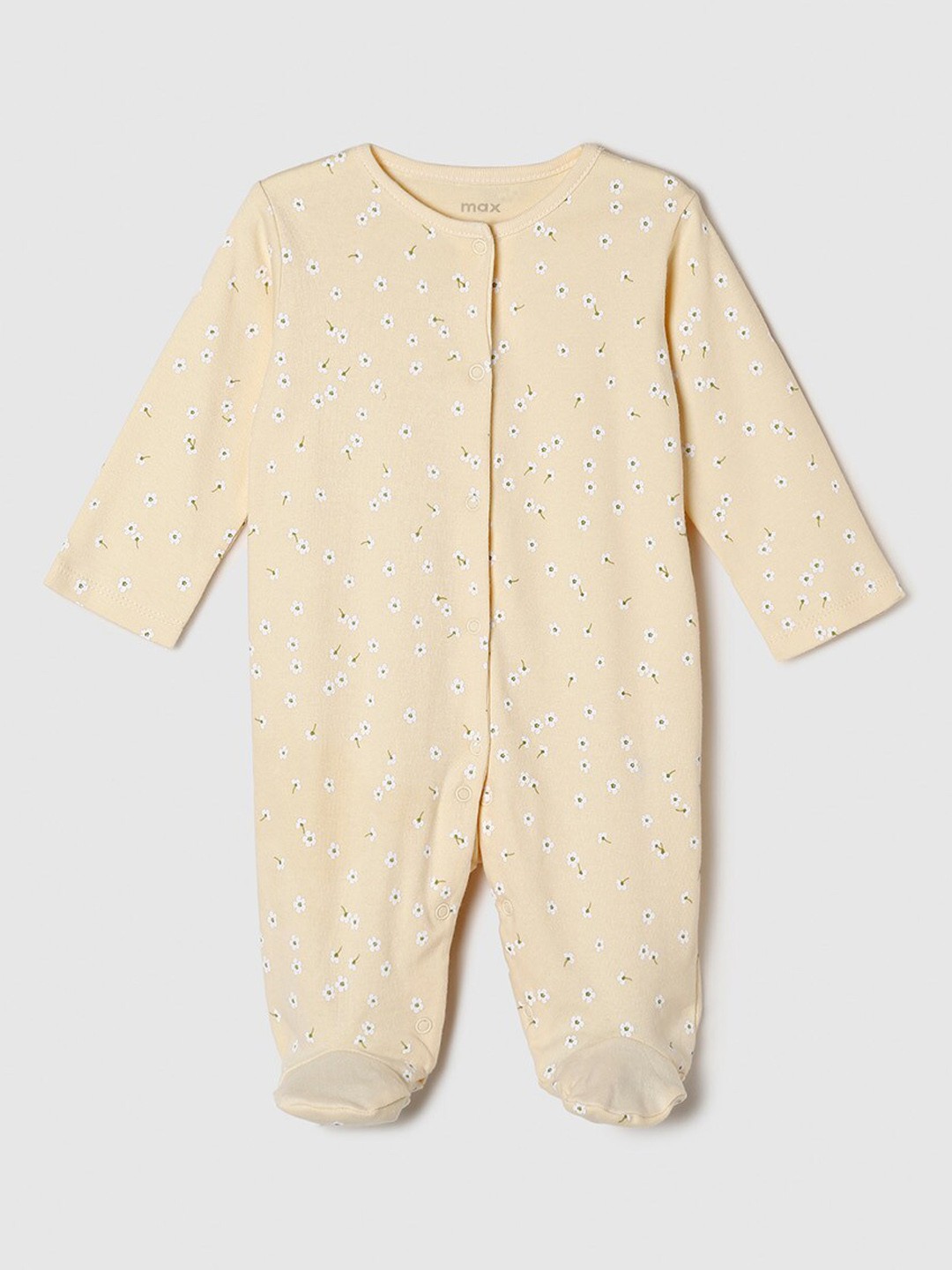 

max Infant Girls Cream-Colored & White Printed Pure Cotton Sleepsuit