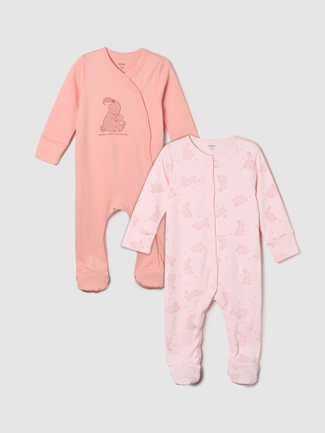 

max Girls Pack Of 2 Printed Pure-Cotton Sleepsuit, Pink