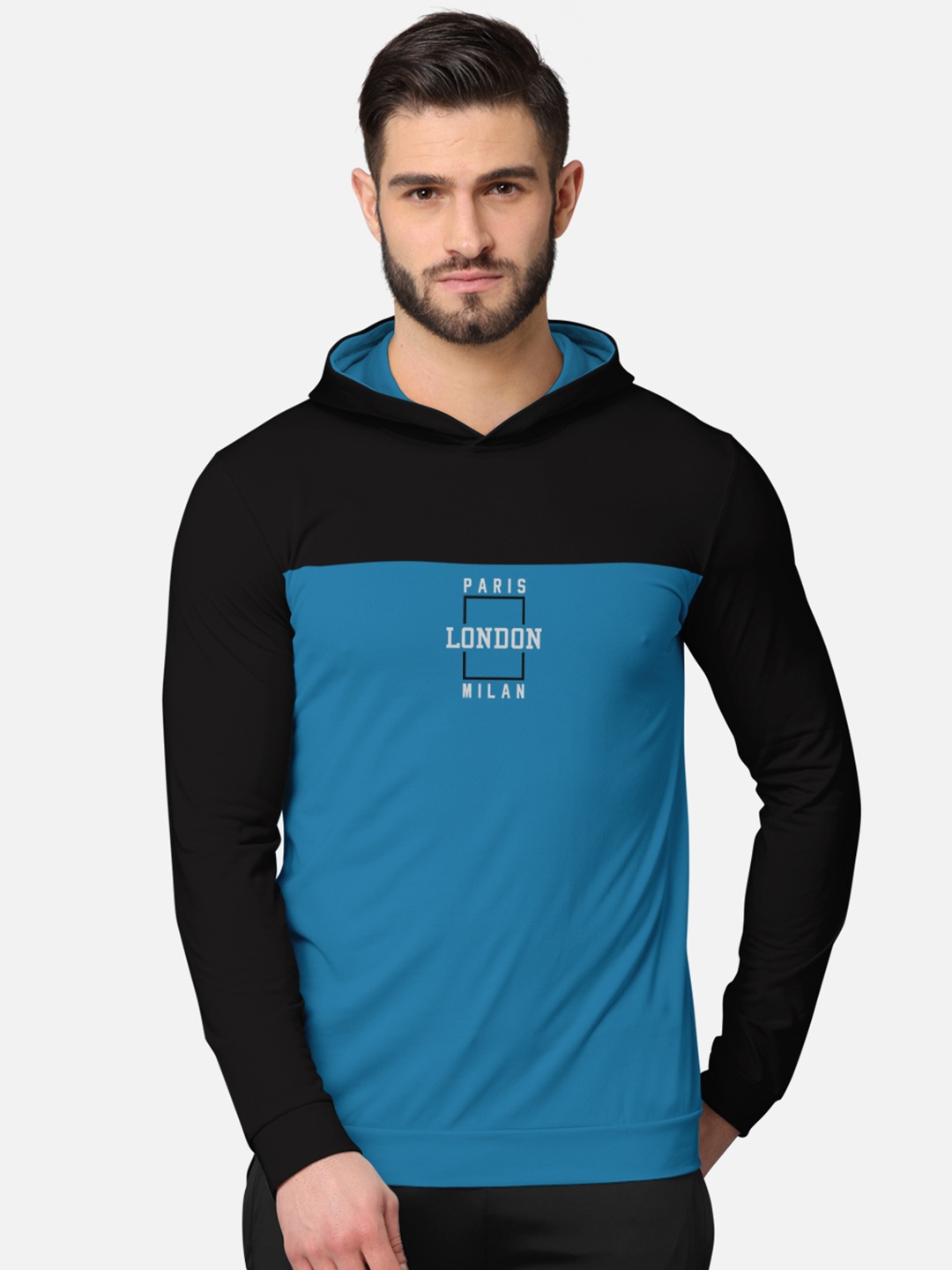 

BULLMER Men Black Front & Back Printed Hooded Sweatshirt