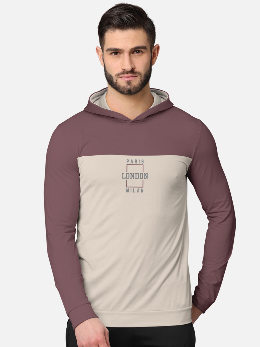 

BULLMER Men Taupe Printed Cotton Hooded Sweatshirt