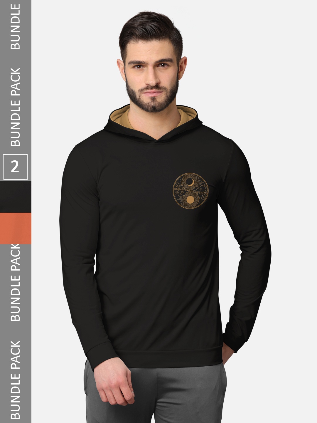 

BULLMER Men Pack Of 2 Black & Rust Printed Cotton Hooded T-shirt