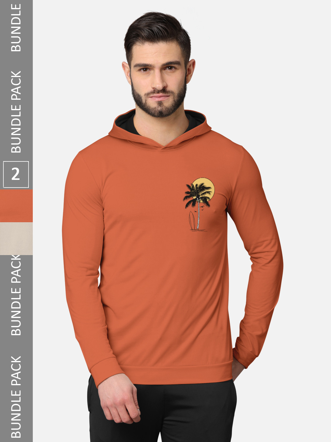 

BULLMER Men Pack Of 2 Rust & Beige Typography Printed Cotton Hooded T-shirt