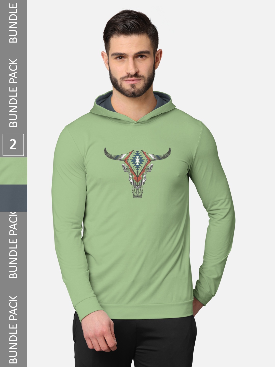 

BULLMER Men Pack of 2 Green & Grey Long Sleeves T-shirt