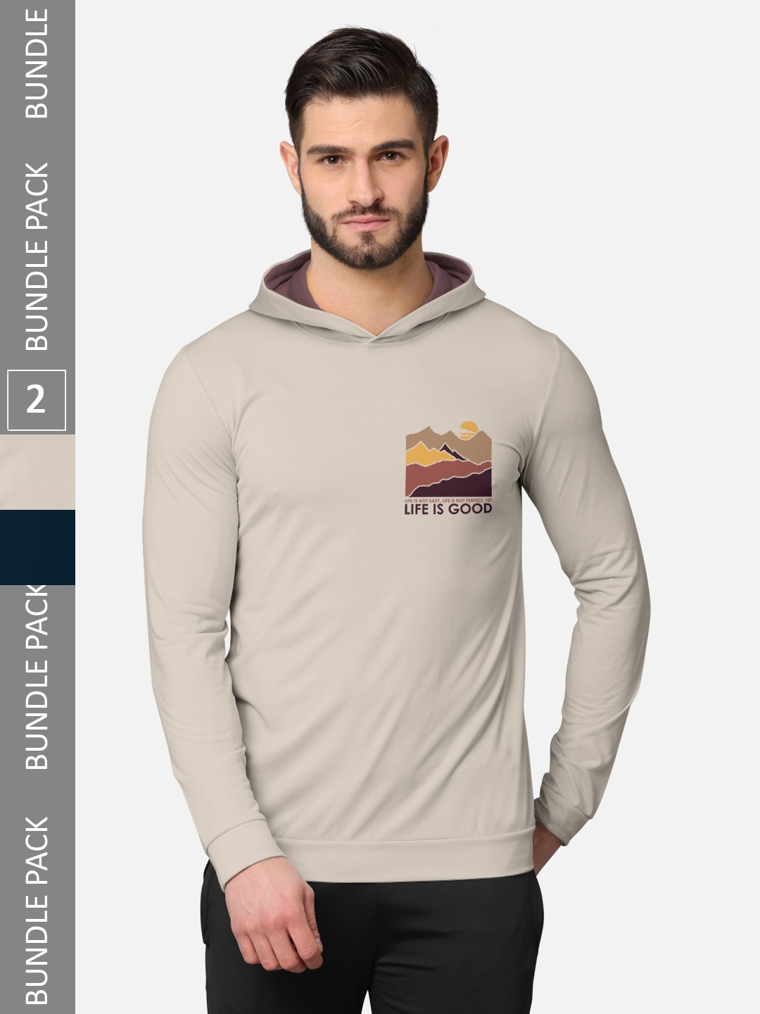 

BULLMER Men Pack of 2 Beige & Blue Long Sleeves T-shirt