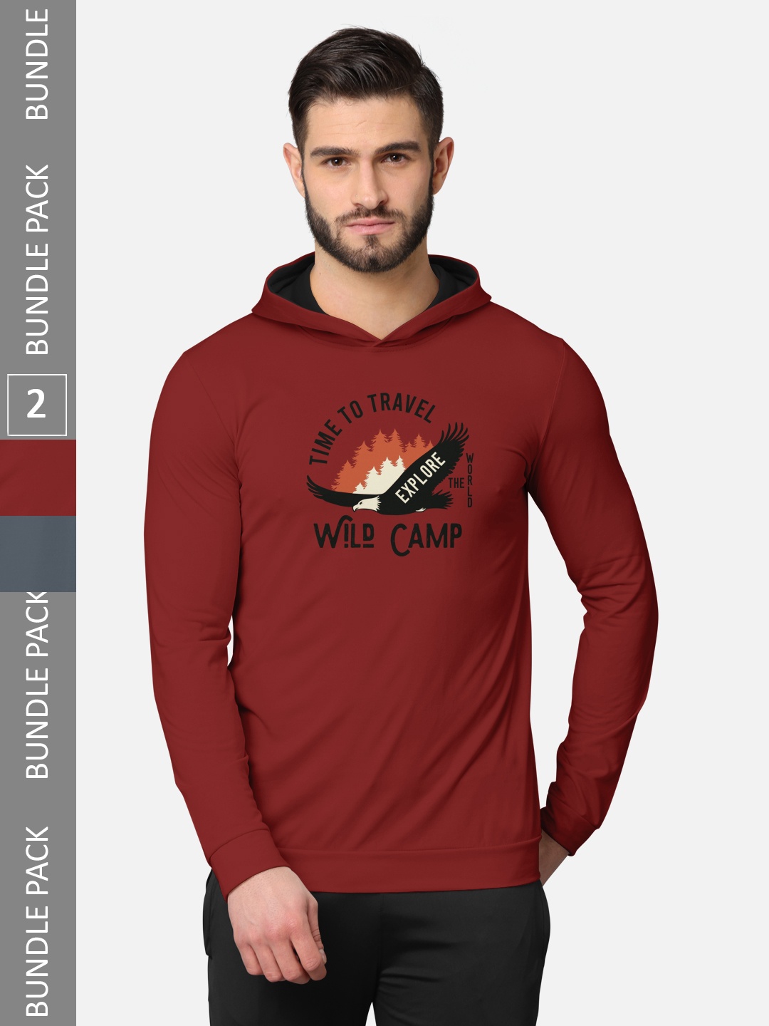 

BULLMER Men Pack Of 2 Red & Grey Full Sleeves T-shirt