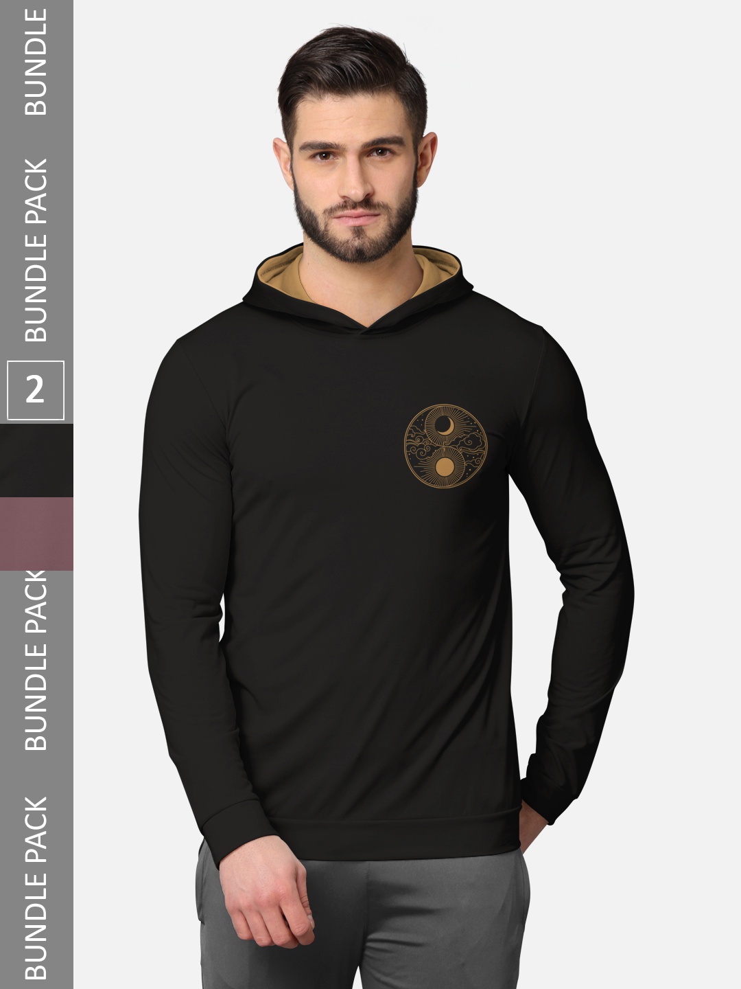 

BULLMER Men Pack Of 2 Black & Taupe Full Sleeves T-shirt