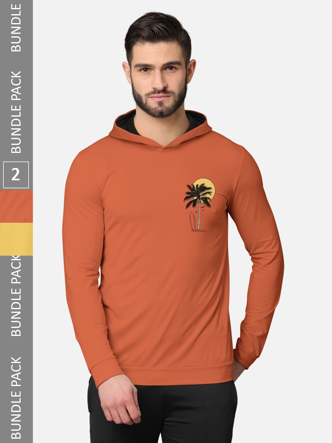 

BULLMER Men Pack of 2 Orange & Mustard Yellow Long Sleeves T-shirt