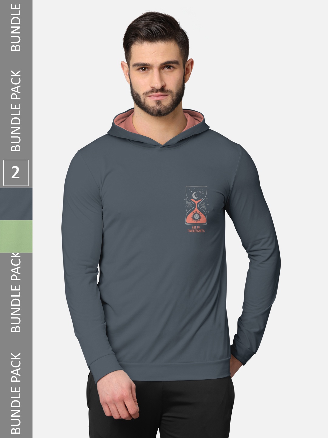 

BULLMER Men Pack of 2 Grey & Green Long Sleeves T-shirt